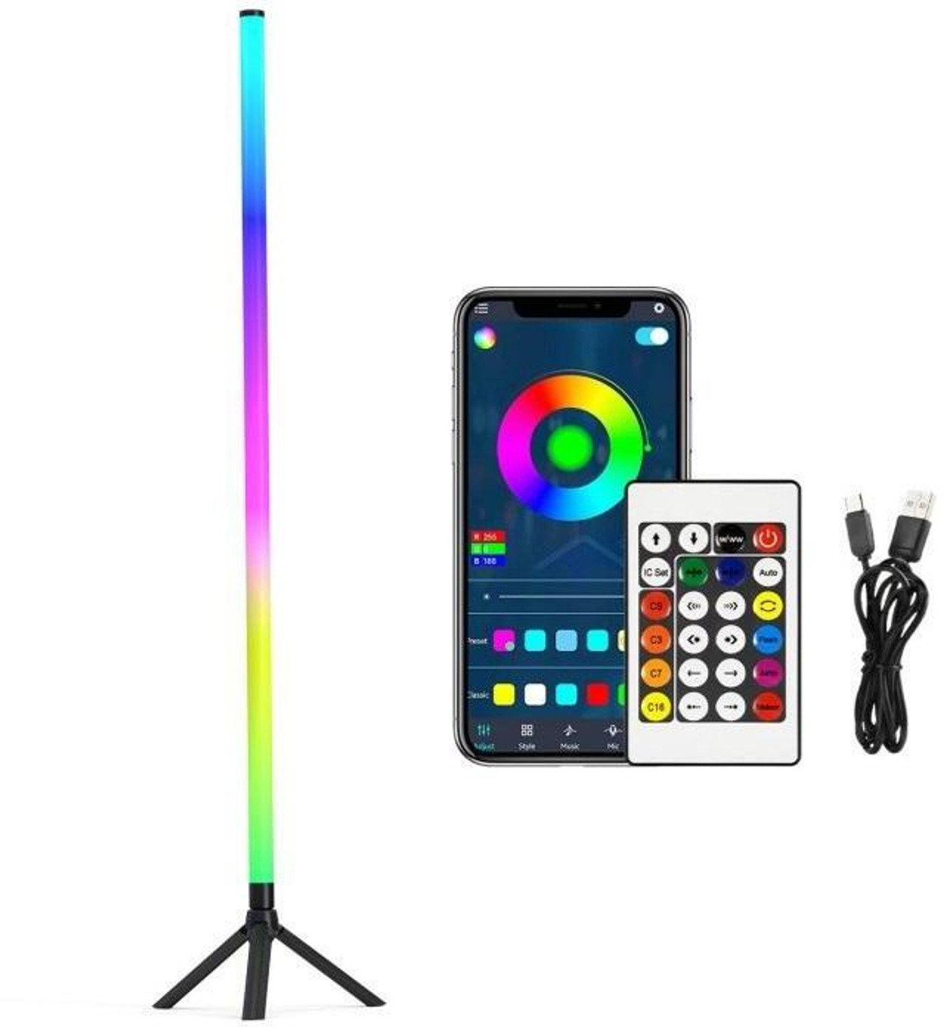 Image of Relikore Vectra LED Floor Ambient Lamp | 60 LEDs | iOS & Android App Control | IR Remote Smart Tube Light