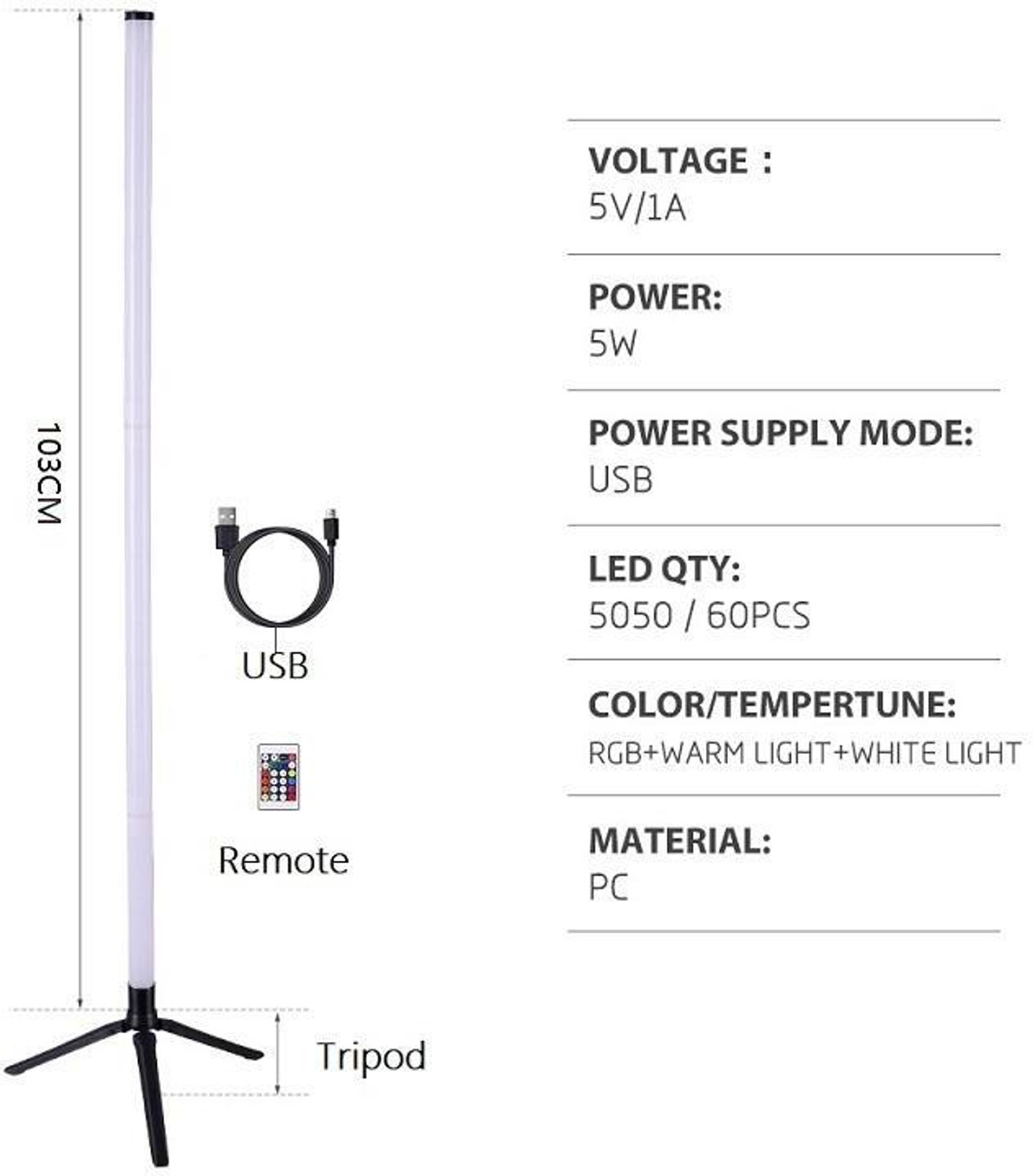Image of Relikore Vectra LED Floor Ambient Lamp | 60 LEDs | iOS & Android App Control | IR Remote Smart Tube Light