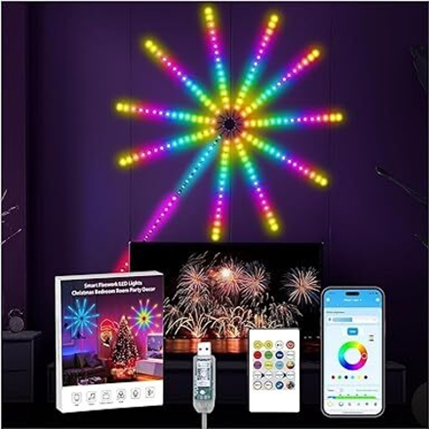 Image of SOS Smart Firework LED Strip Lights with RGB Colors & Music Sync, USB Powered (5V) Light Strip