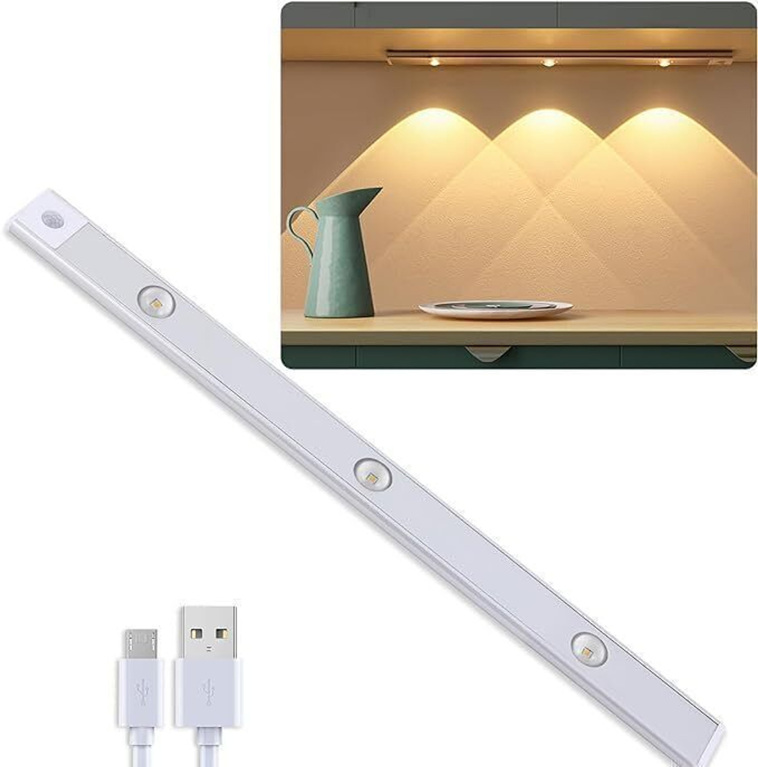 Image of EASYYMARTT Motion Sensor Cabinet Mood Light Wireless Closet Light USB rechargeable 3 Colors Smart Sensor Light