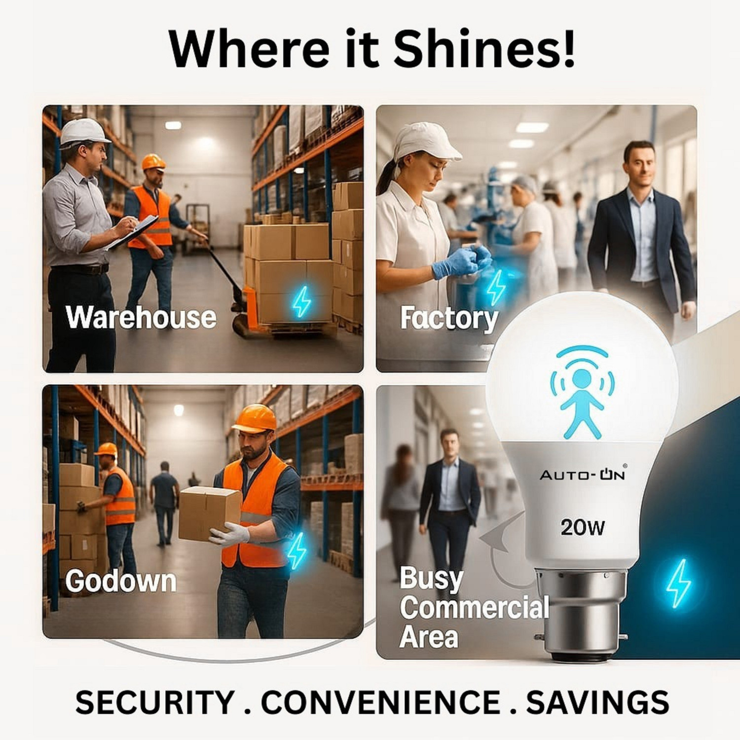 Image of auto-on 20 W Motion Sensor Standard B22 D LED Bulb
