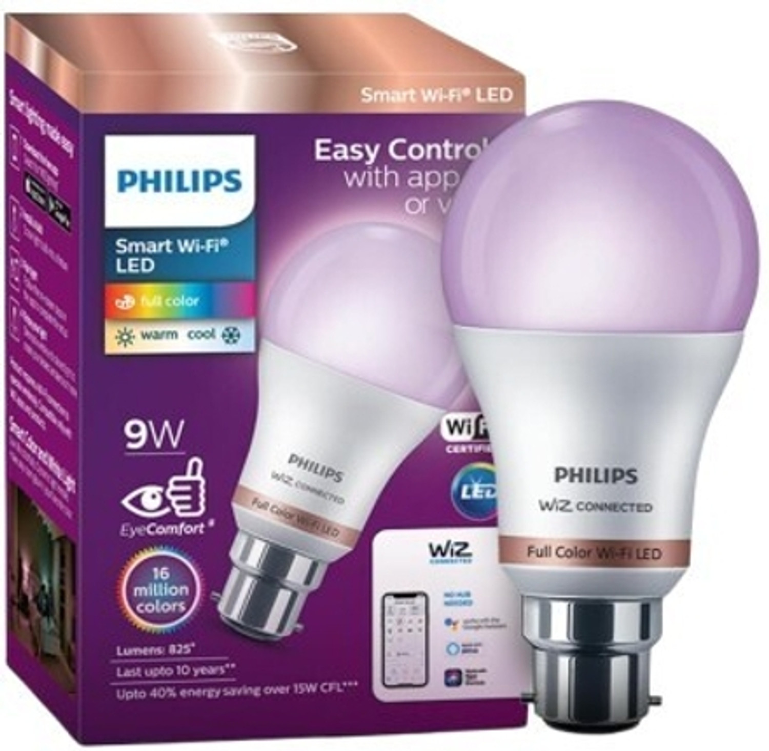 Image of PHILIPS Smart Wi-Fi 9W LED Bulb B22 Pro Smart Bulb