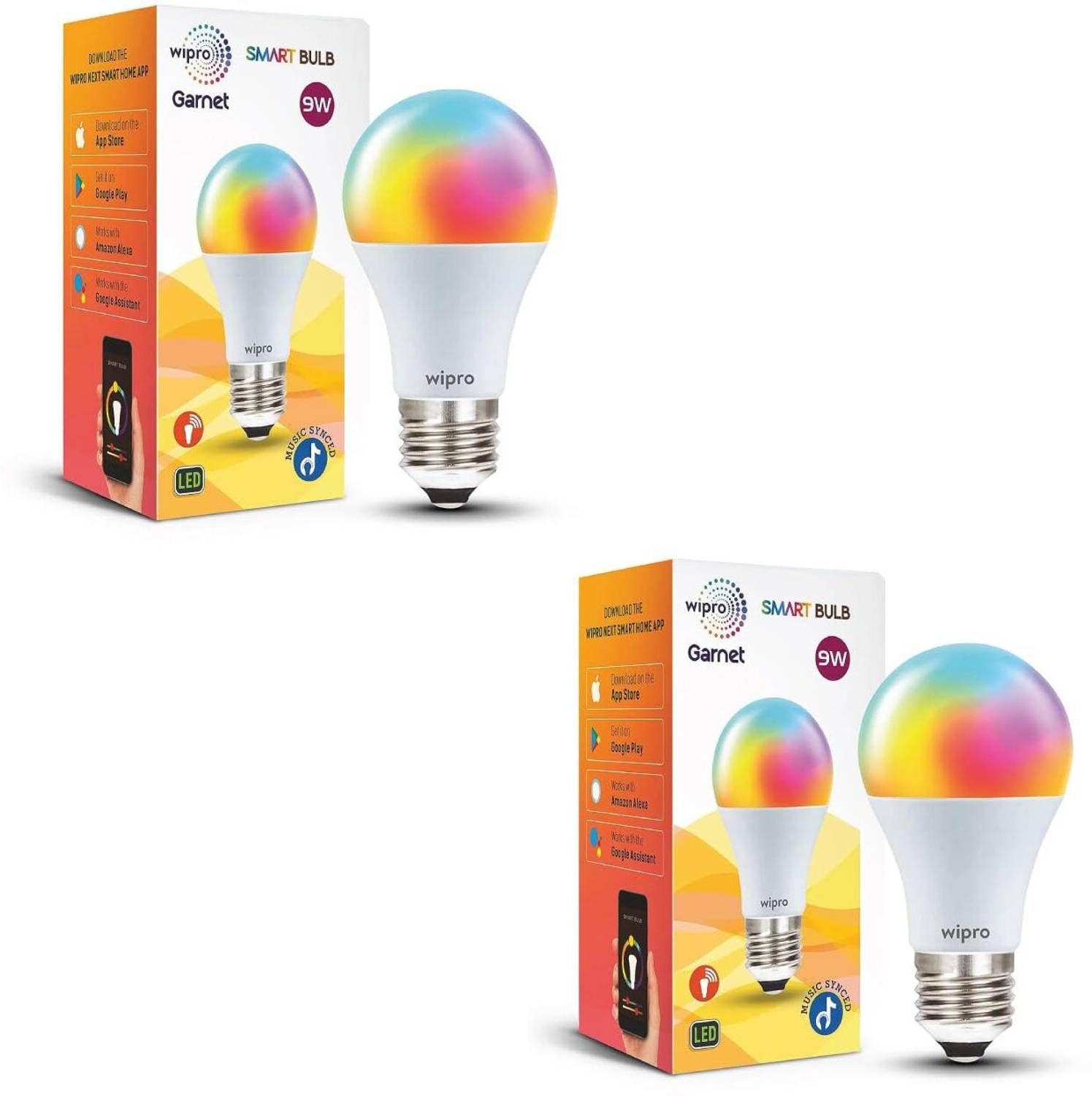 Wipro Garnet 9W E27 (Pack of 2) Smart Bulb deal from flipkart