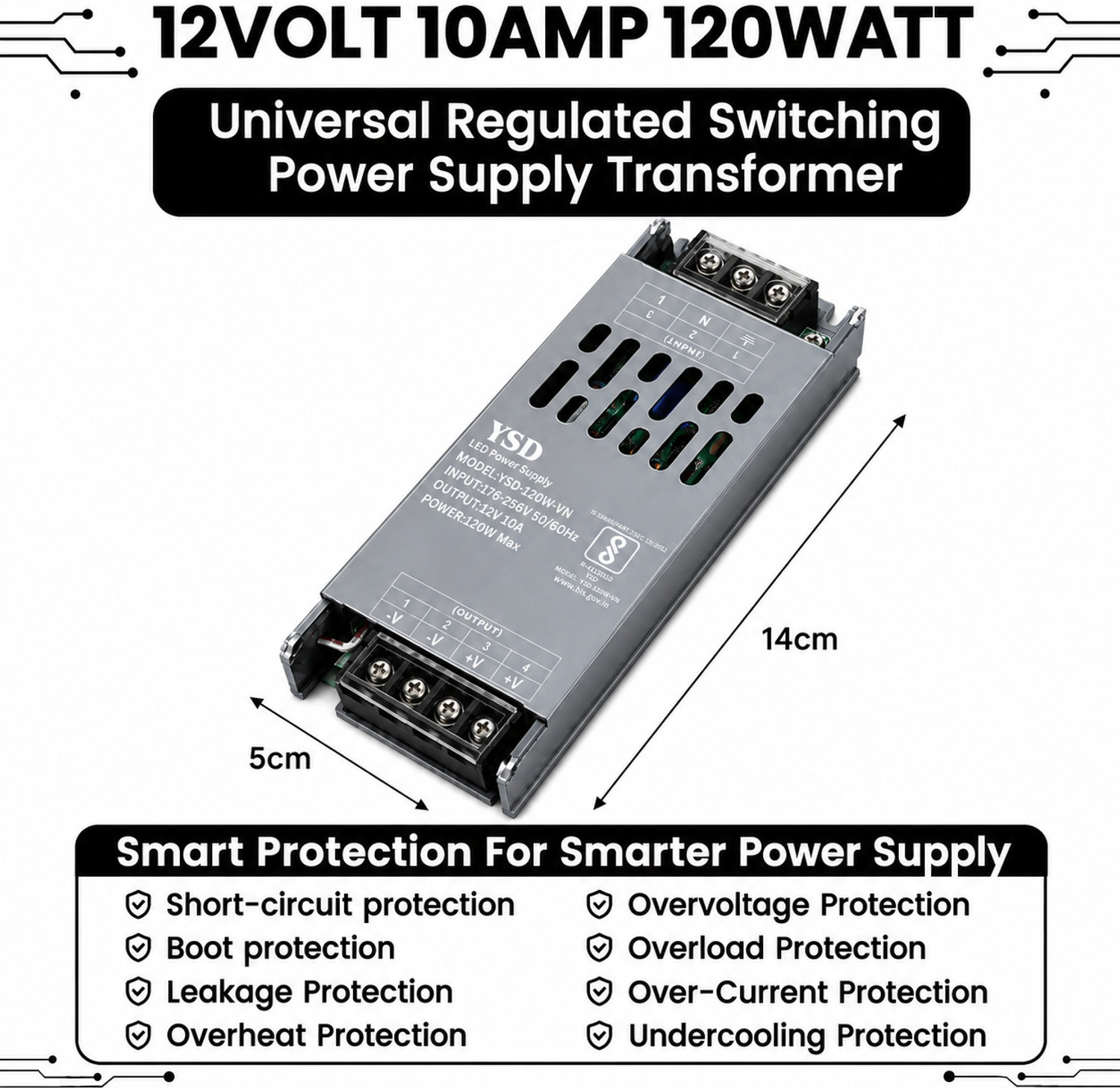 Image of Volt Vision SMPS Driver 12V 10AMP 120W AC To DC Switching Convertor Adapter Supply 12V