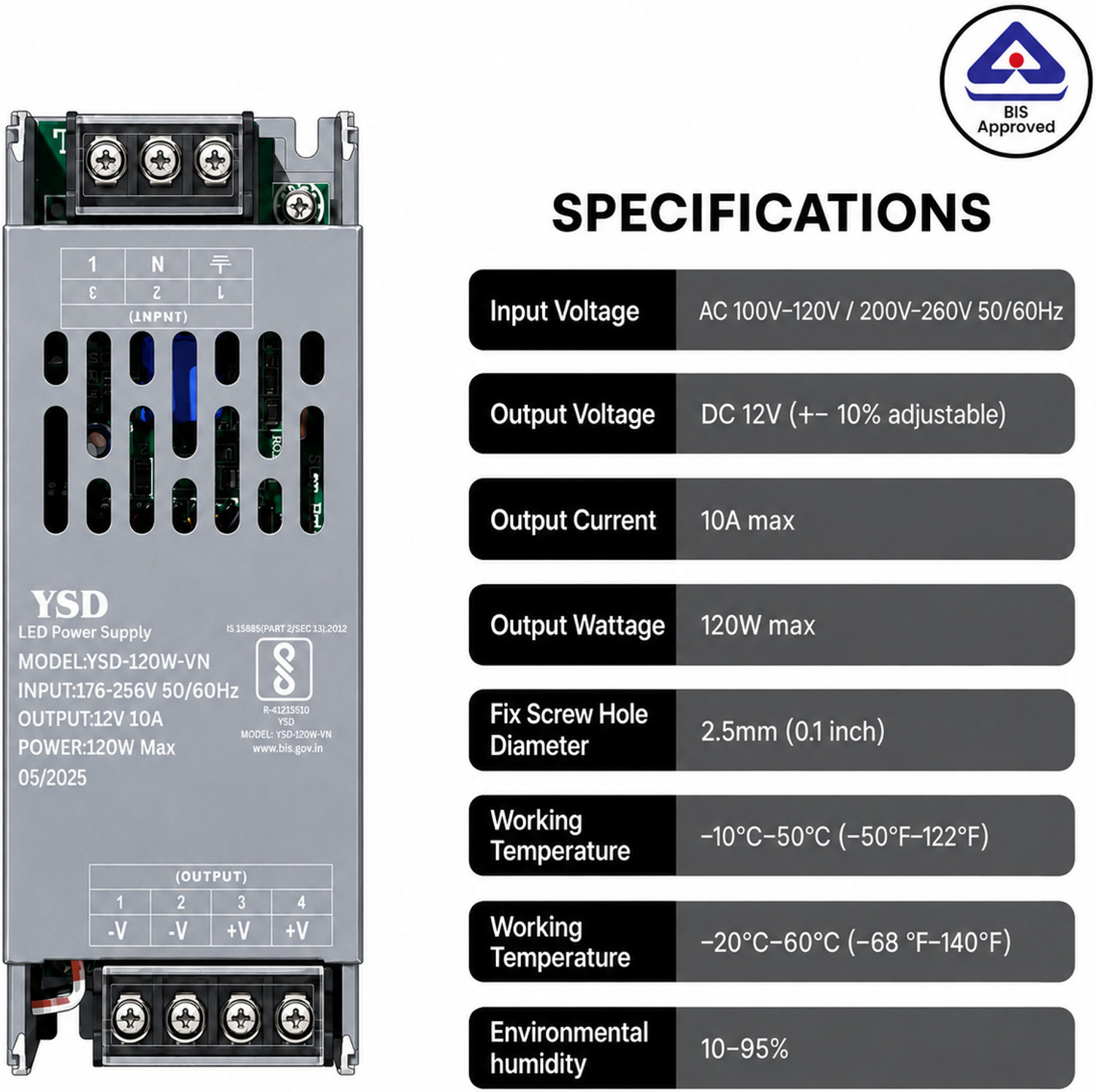 Image of Volt Vision SMPS Driver 12V 10AMP 120W AC To DC Switching Convertor Adapter Supply 12V