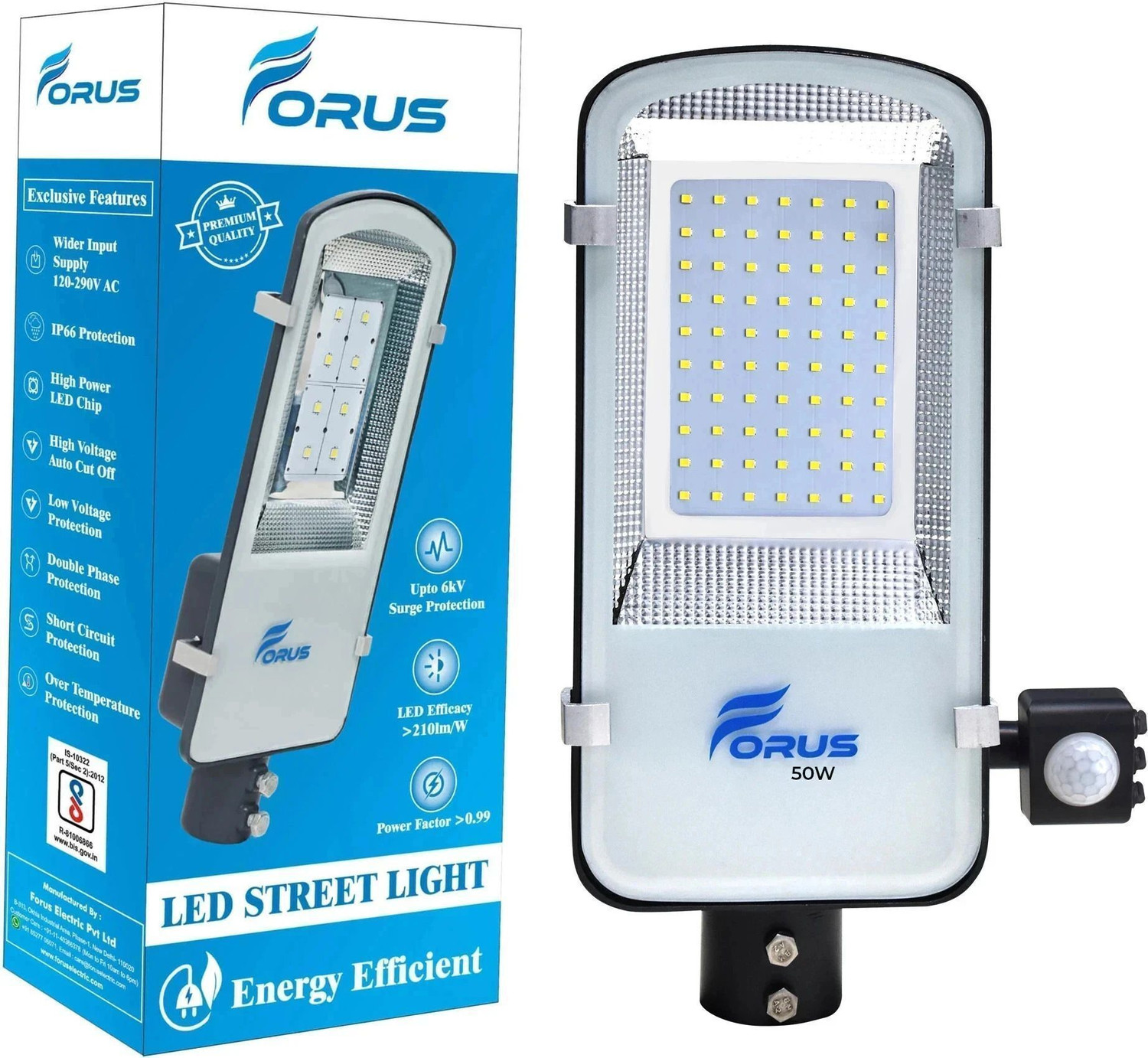 Image of FORUS 50W LED Street Light With Motion Sensor Auto ON / OFF, Cool White - Park ,Garden Motion Sensor Light