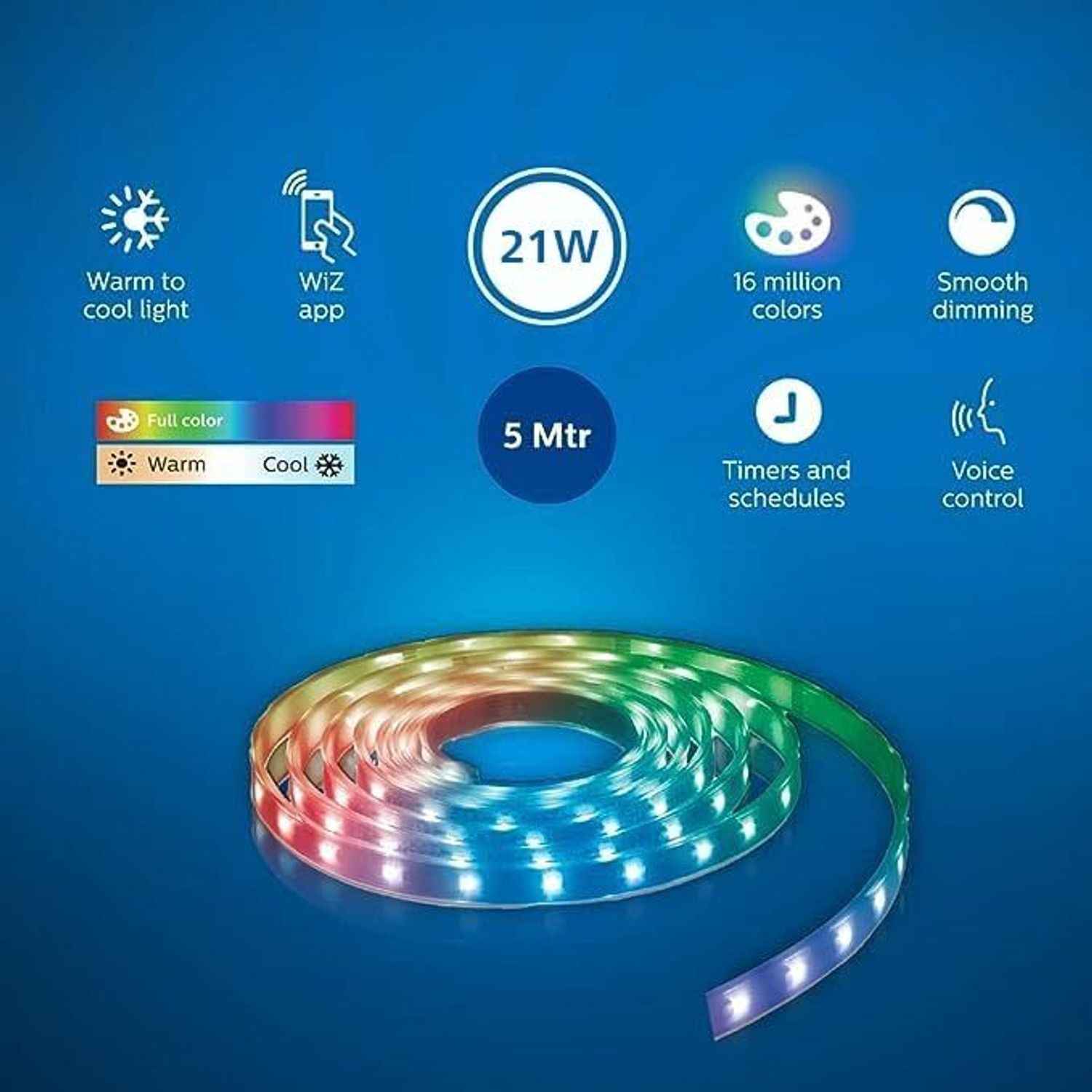 Image of PHILIPS 5 Meter Wi-Fi Smart LED Strip with Music Sync, Voice Control & Dimmable feature Light Strip