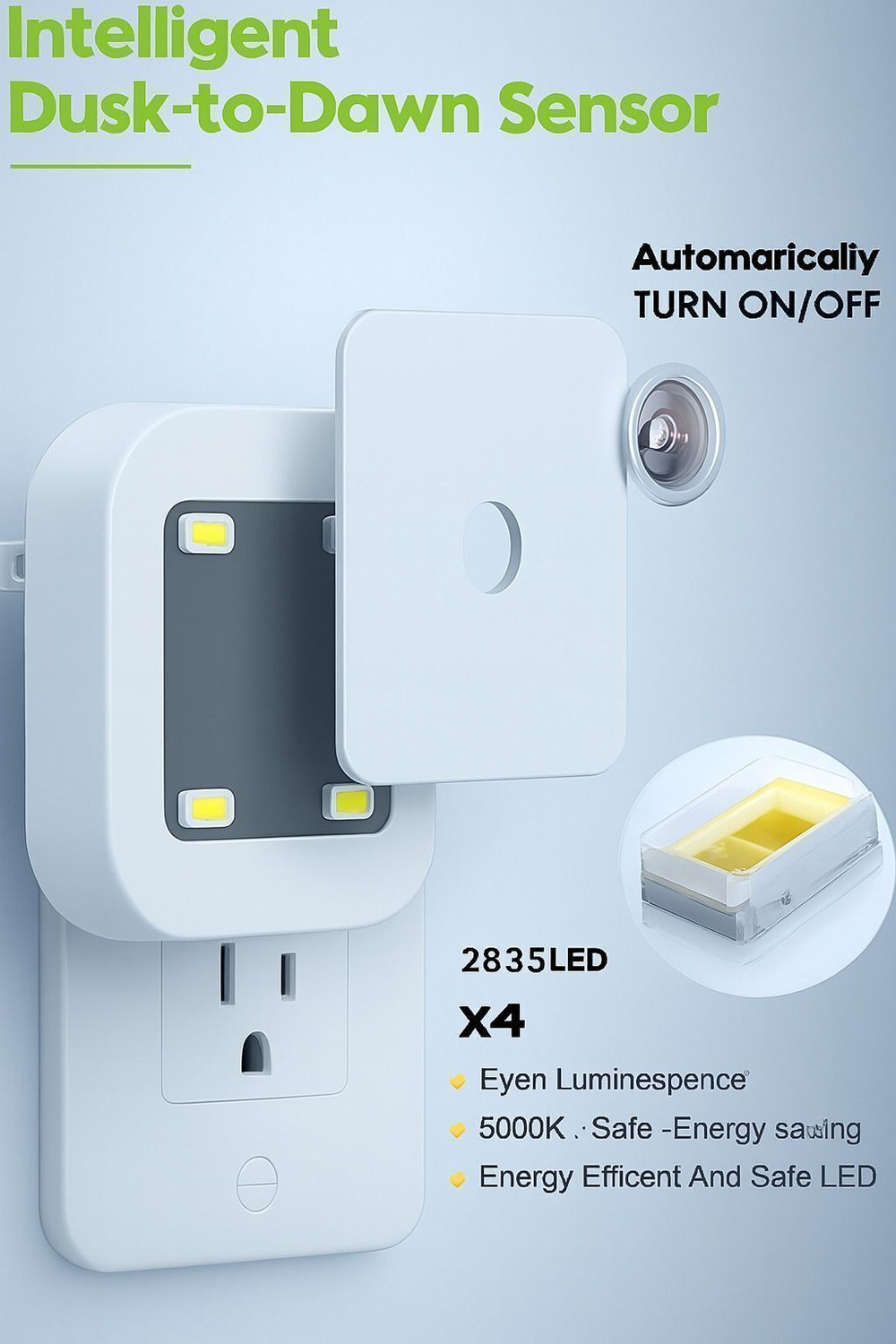 Image of Bright IQ Plug In 0.5W LED Night Light with Auto Sensor (Cool White) Smart Bulb