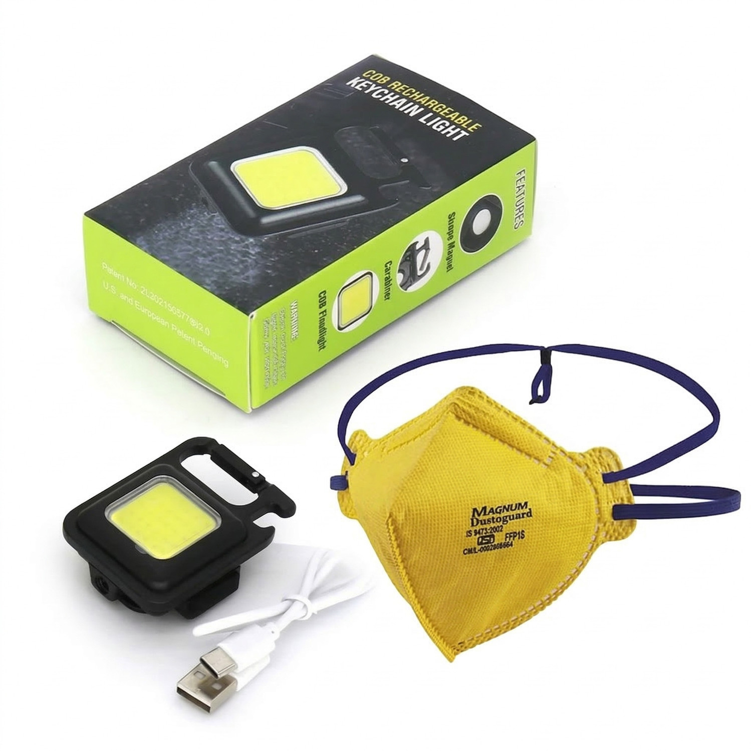 Image of Dominic Combo of COB Rechargeable Keychain Flashlight and MA$K| 800 Lumens Super Bright Light Strip