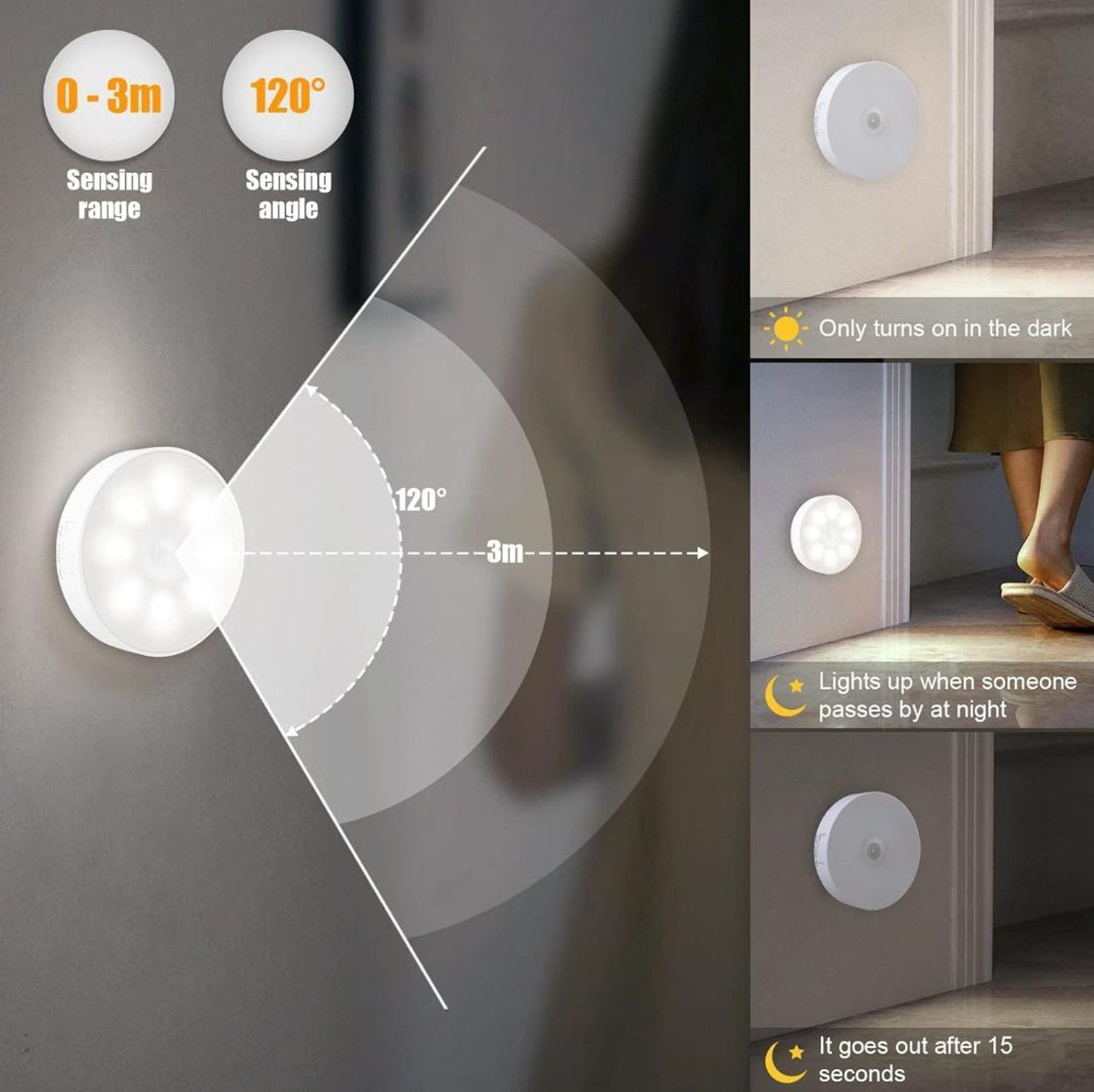 Image of Broistan | Pack of 1 | Rechargebale LED Night Light, Cool White Motion Sensor Light