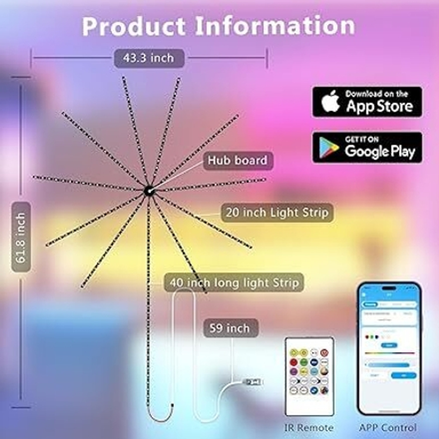 Image of SOS Smart Firework LED Strip Lights with RGB Colors & Music Sync, USB Powered (5V) Light Strip