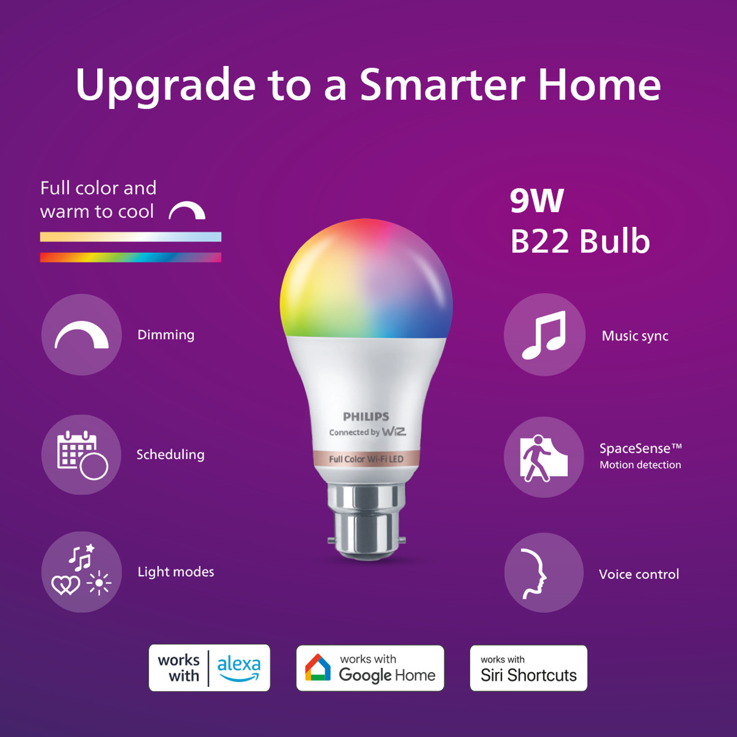 Image of PHILIPS Smart Wi-Fi 9W LED Bulb B22 Pro Smart Bulb