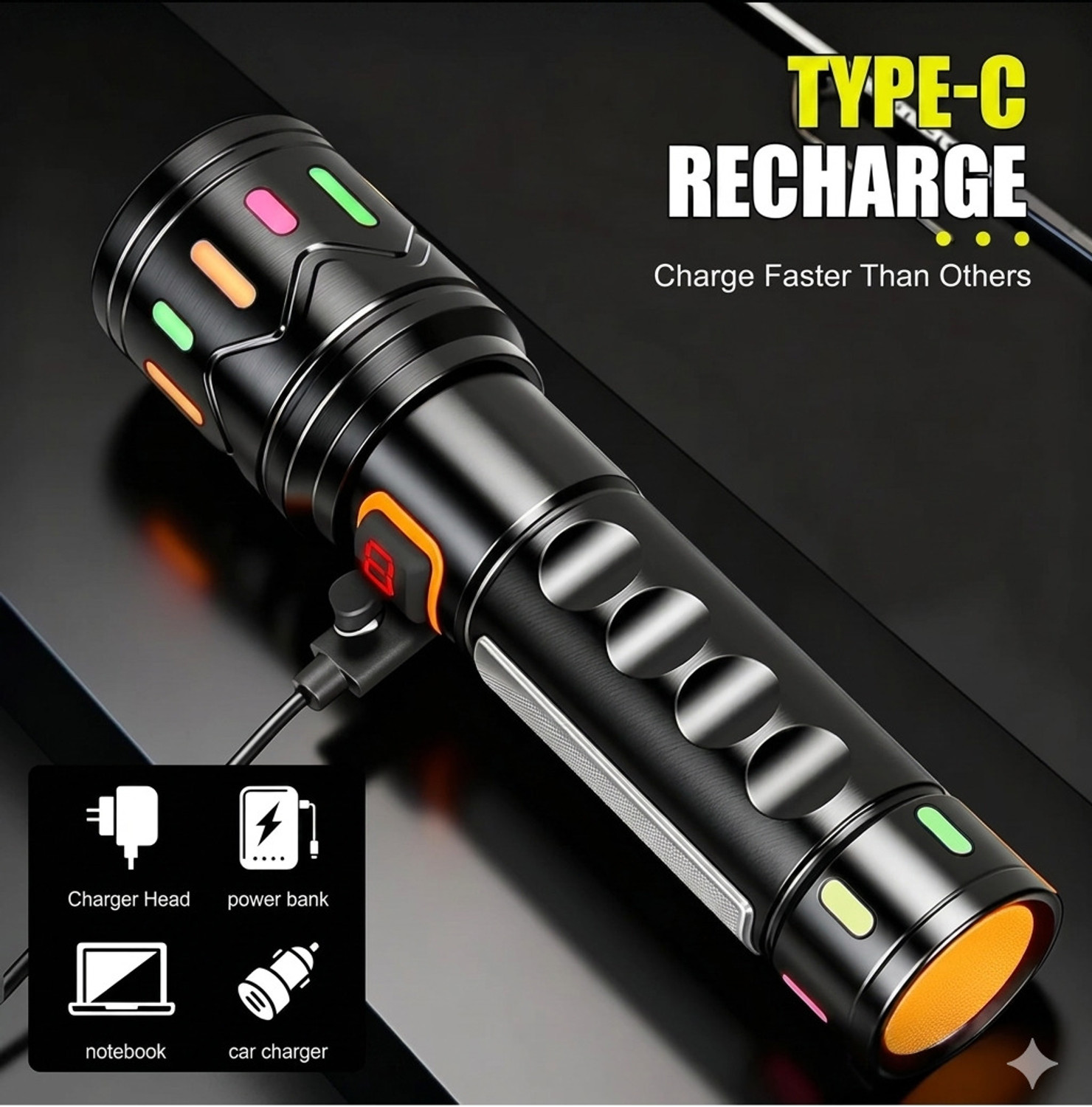 Image of ROXTO Rechargeable LED Metal Torch with Zoom Head & Blinker Light Motion Sensor Light