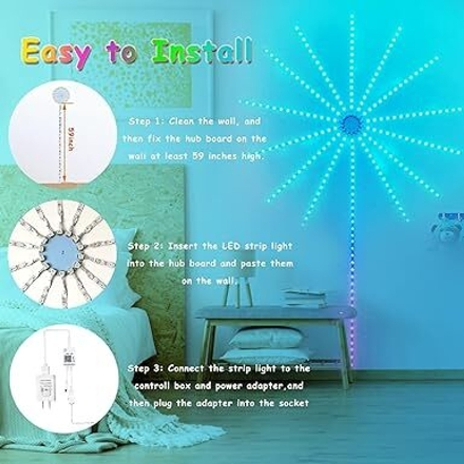 Image of SOS Smart Firework LED Strip Lights with RGB Colors & Music Sync, USB Powered (5V) Light Strip