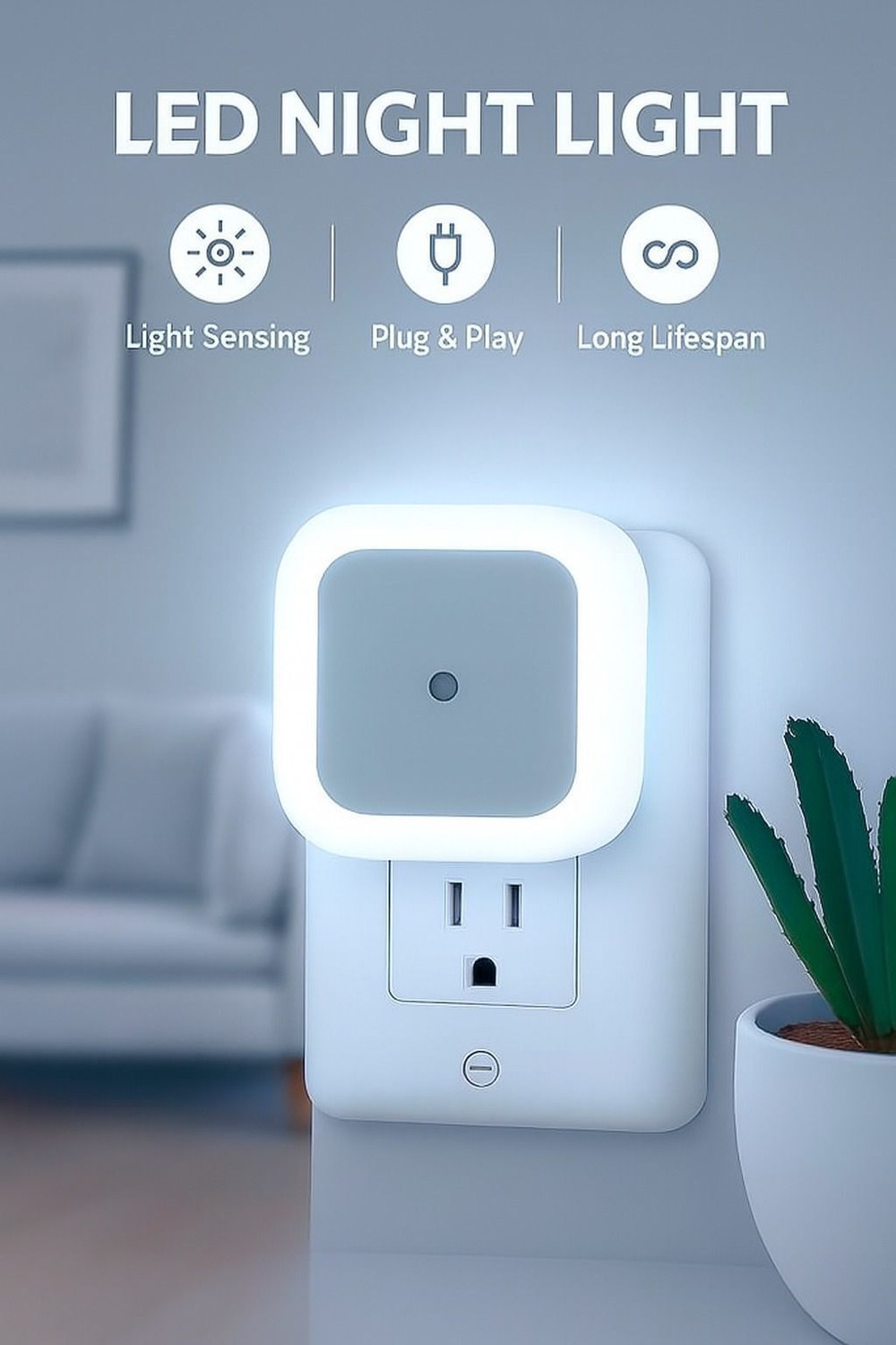 Image of Bright IQ Plug In 0.5W LED Night Light with Auto Sensor (Cool White) Smart Bulb