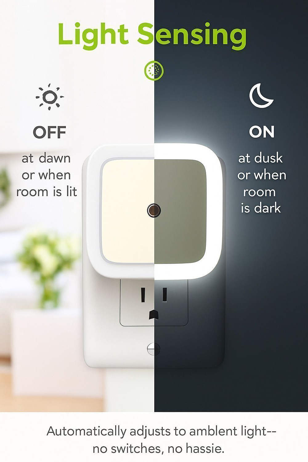 Image of Bright IQ Plug In 0.5W LED Night Light with Auto Sensor (Cool White) Smart Bulb