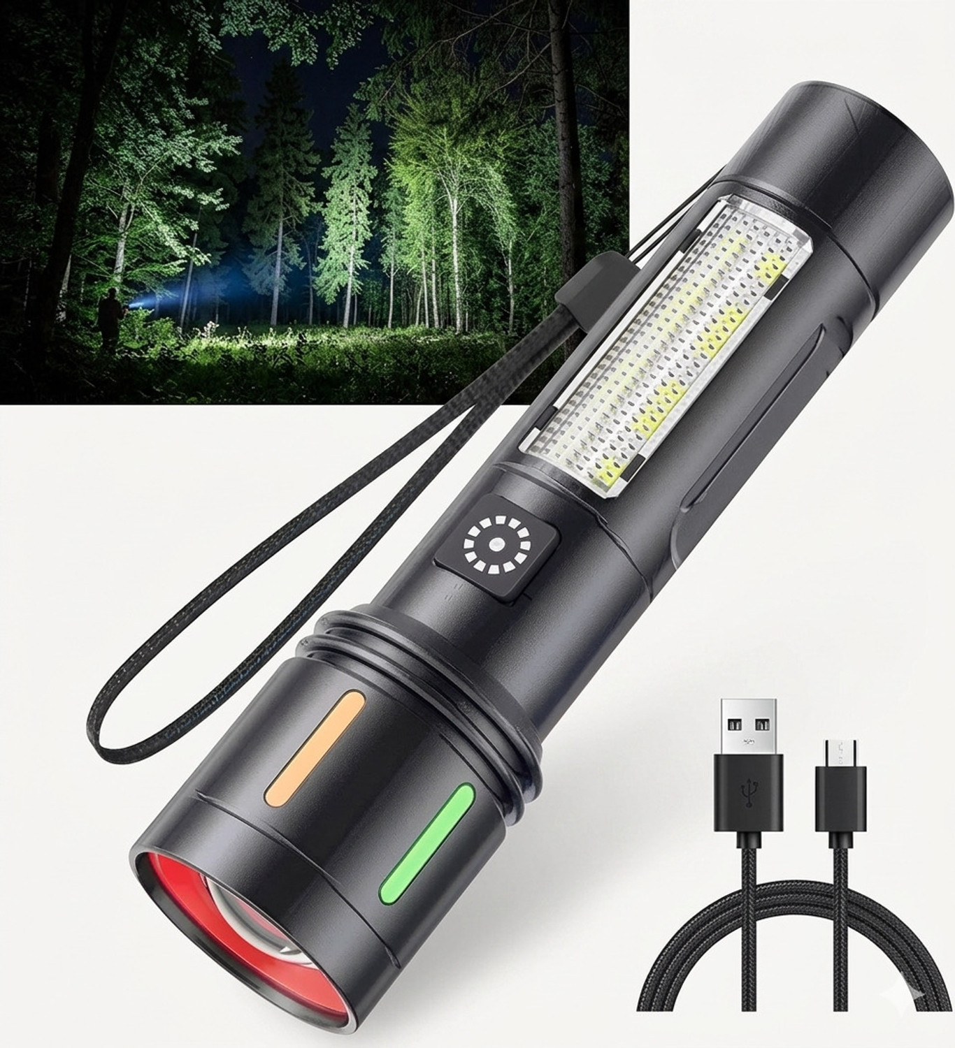 Image of ROXTO Rechargeable LED Metal Torch with Zoom Head & Blinker Light Motion Sensor Light