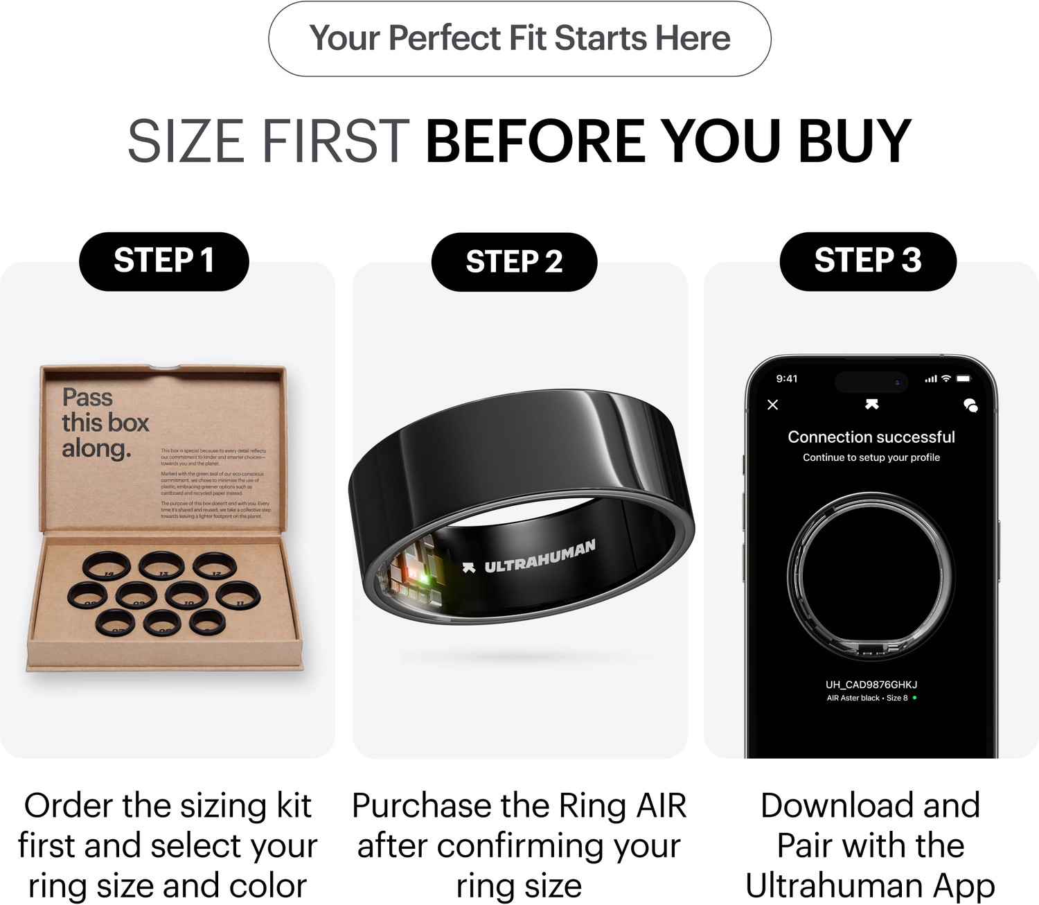 Image of Ultrahuman Ring AIR Track Sleep, Workouts, HR, HRV, Health Tracker - Up to 6 Days Battery Smart Ring (13, Aster Black)