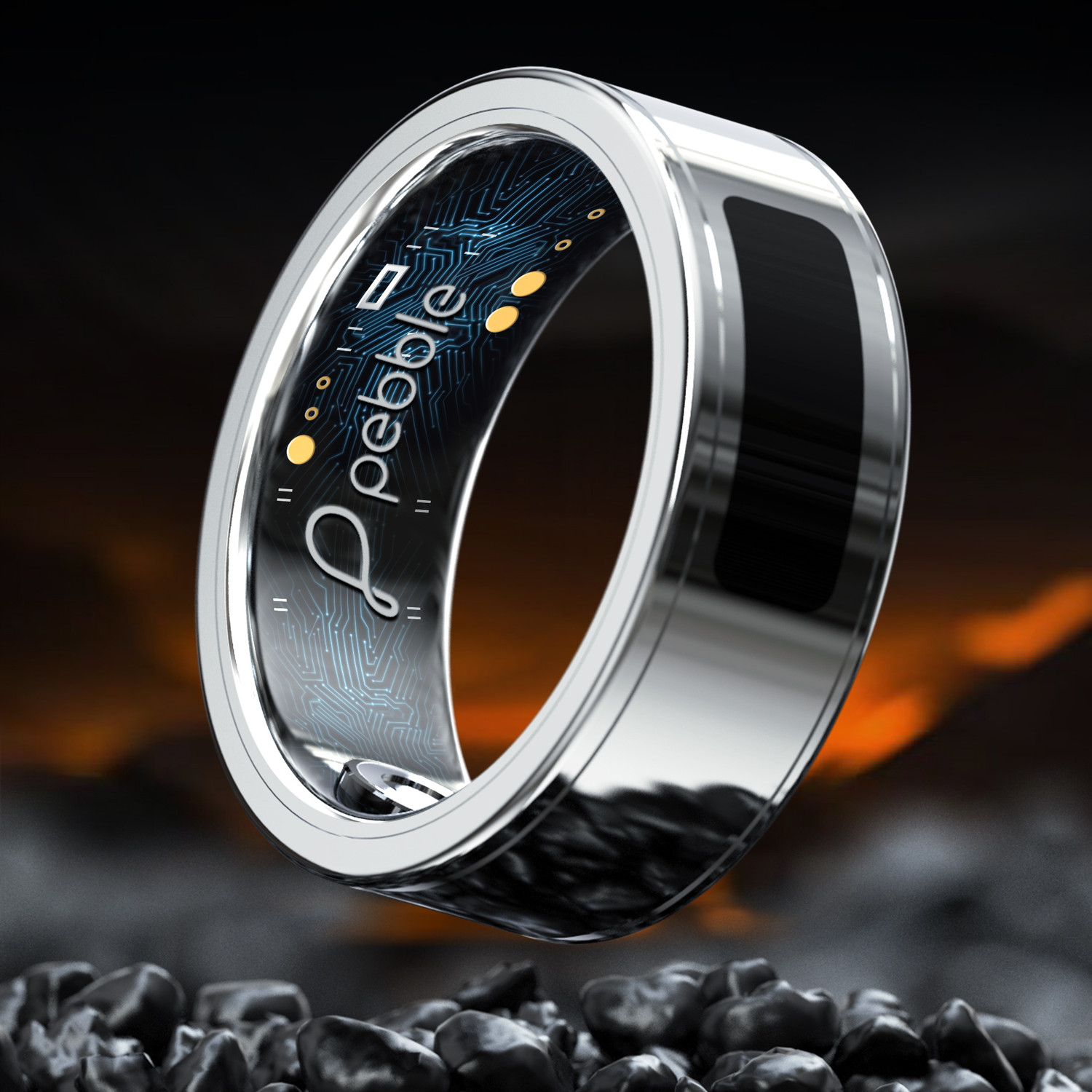 Image of pebble Iris Smart Touch Controls, Stainless Steel Build, Health & Recovery Tracker Smart Ring