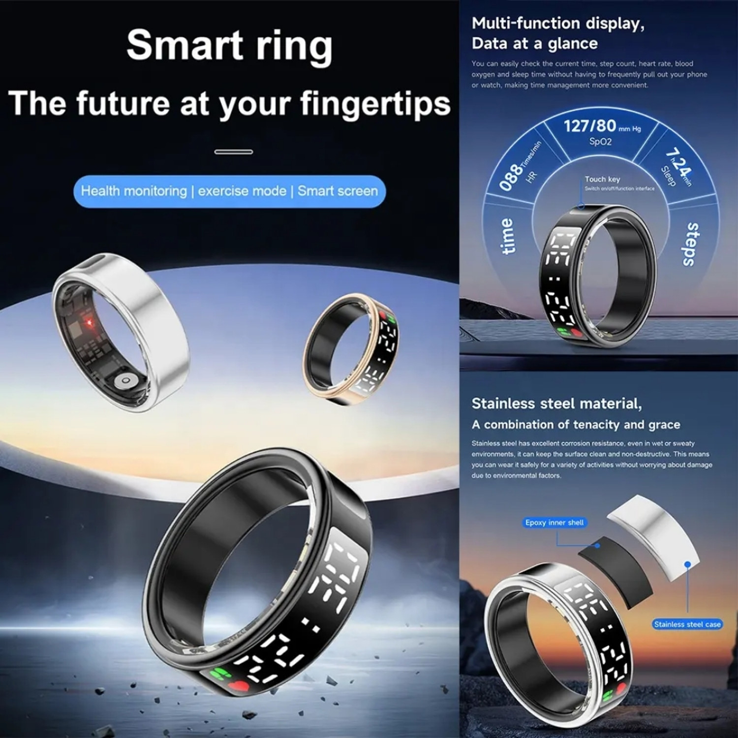 Image of Ierenk ierenk Smart Ring - Sleep, Heart Rate & SpO2 Tracker (Black, Unisex) Smart Ring