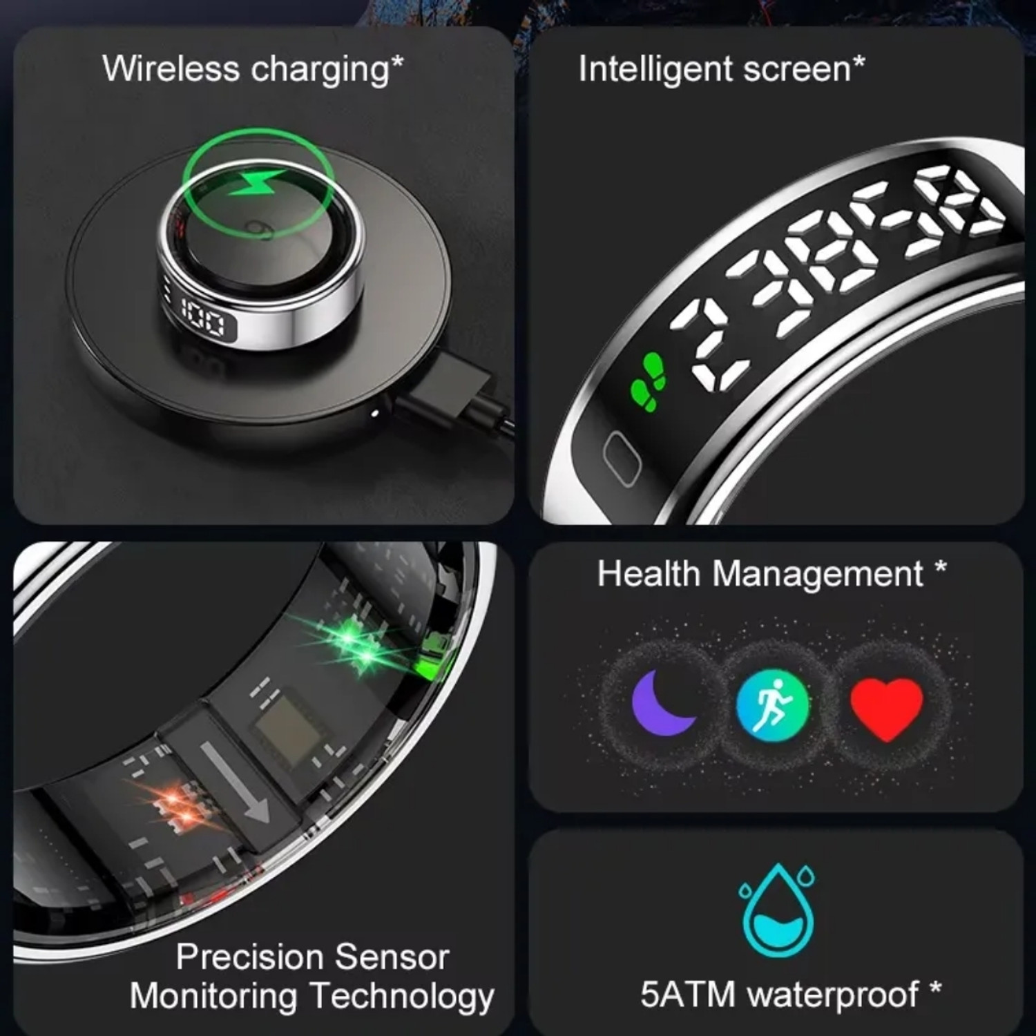Image of Ierenk ierenk Smart Ring - Sleep, Heart Rate & SpO2 Tracker (Black, Unisex) Smart Ring