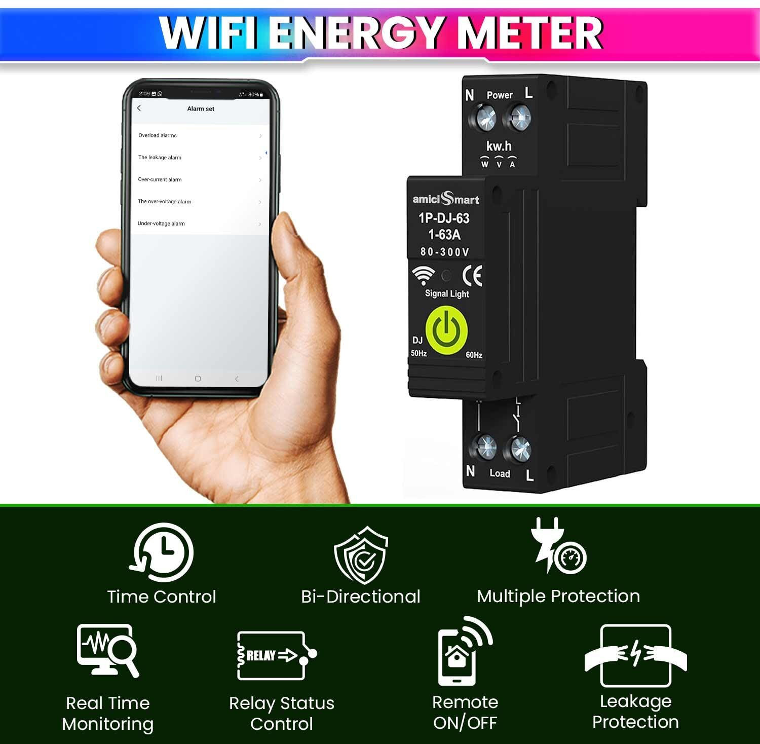 Image of amiciSmart WiFi Energy Meter with Timer Switch Over /Under Voltage and Over Current Smart Switch