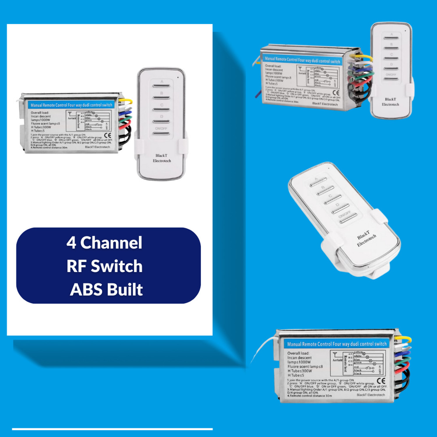 Image of Blackt Electrotech (BT16R) RF Remote Switch Board For Fan , Lights On /Off | RF Remote Switch Board Smart Switch
