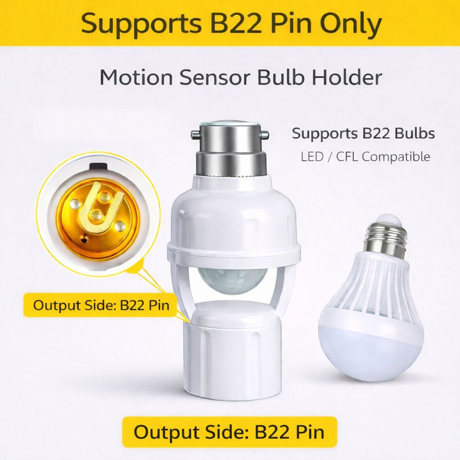 Image of MISHTYKRISHU B22 Motion Sensor Bulb Holder PIR Infrared Auto On-Off Lamp Socket 360Detection Motion Sensor Light