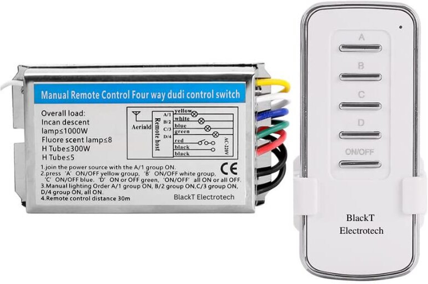 Image of Blackt Electrotech (BT16R) RF Remote Switch Board For Fan , Lights On /Off | RF Remote Switch Board Smart Switch
