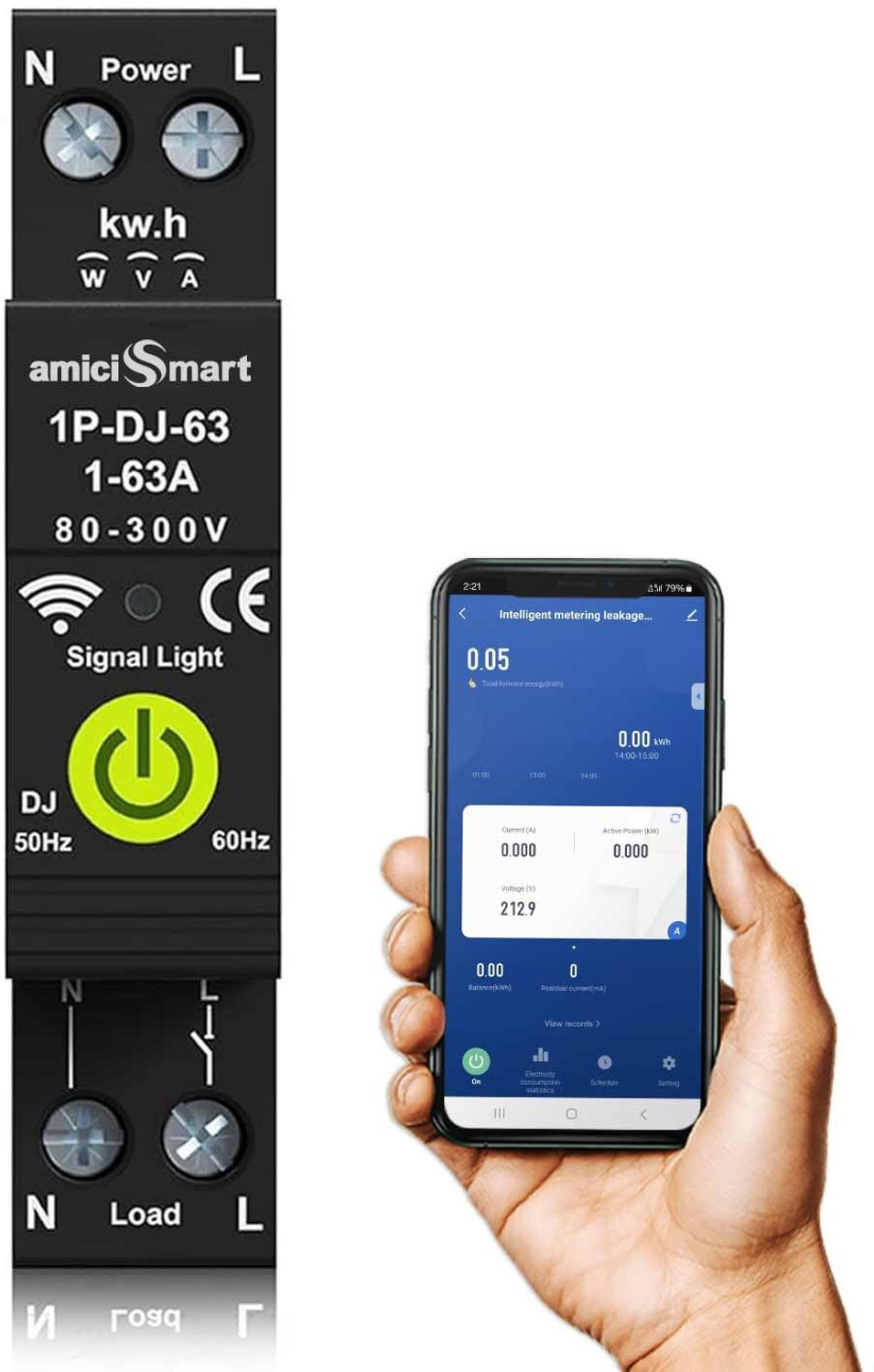 Image of amiciSmart WiFi Energy Meter with Timer Switch Over /Under Voltage and Over Current Smart Switch