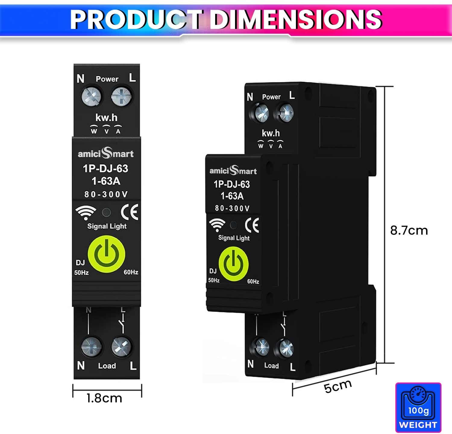 Image of amiciSmart WiFi Energy Meter with Timer Switch Over /Under Voltage and Over Current Smart Switch