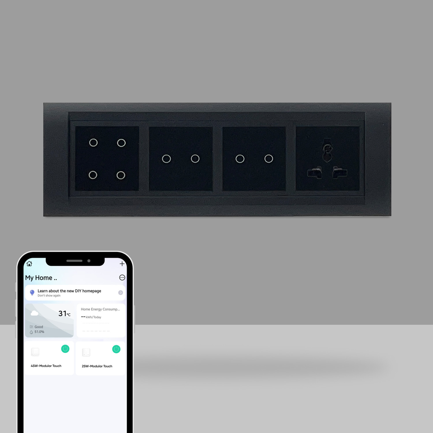 Image of AZIOT 8 Module Switch Board Plate | Smart 4 Touch, Two 2 Touch SW & 1 Socket Smart Switch