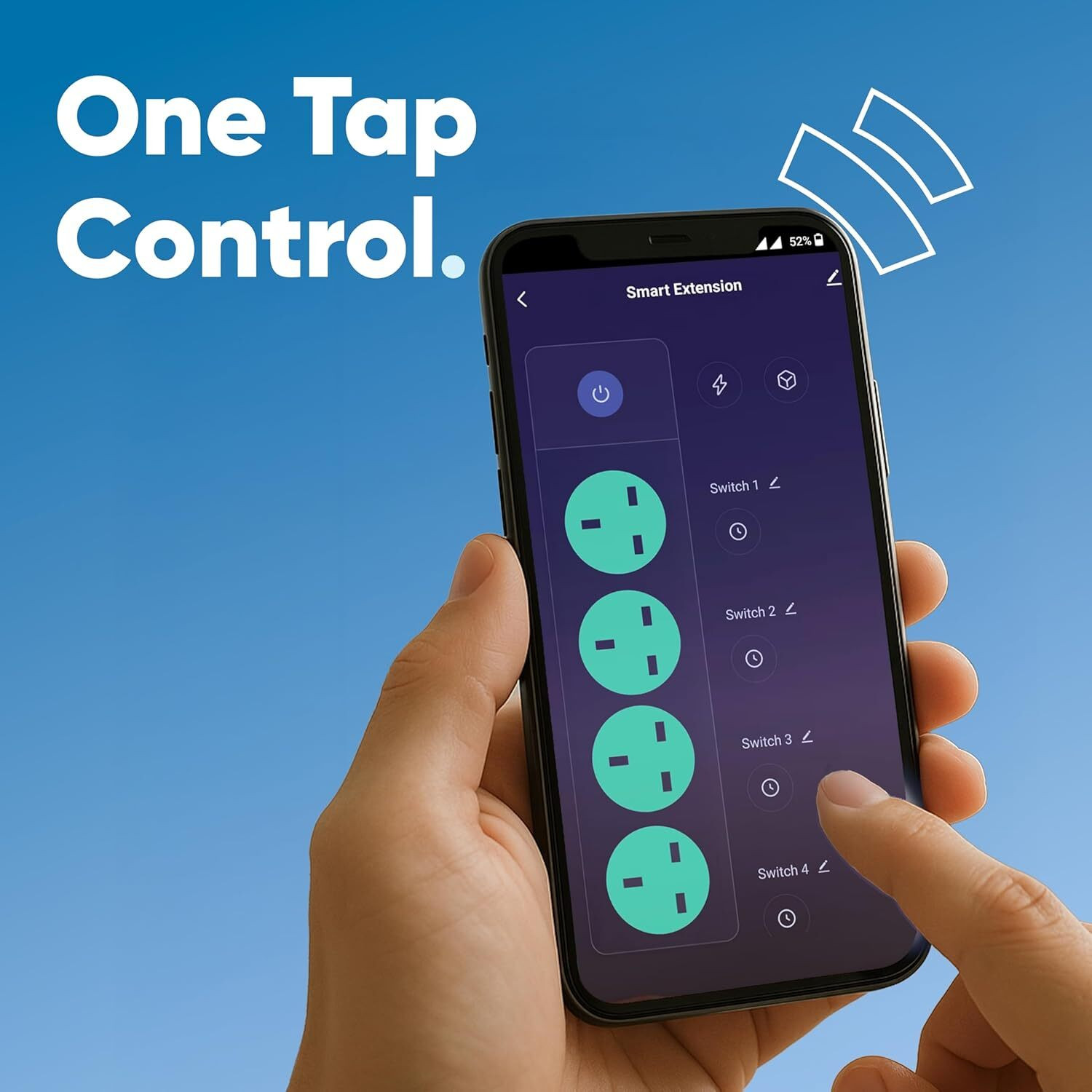 Image of AZIOT 4 Socket Smart Extension - WiFi /Bluetooth, Timer, Power Monitor, Alexa & Google Smart Power Strip