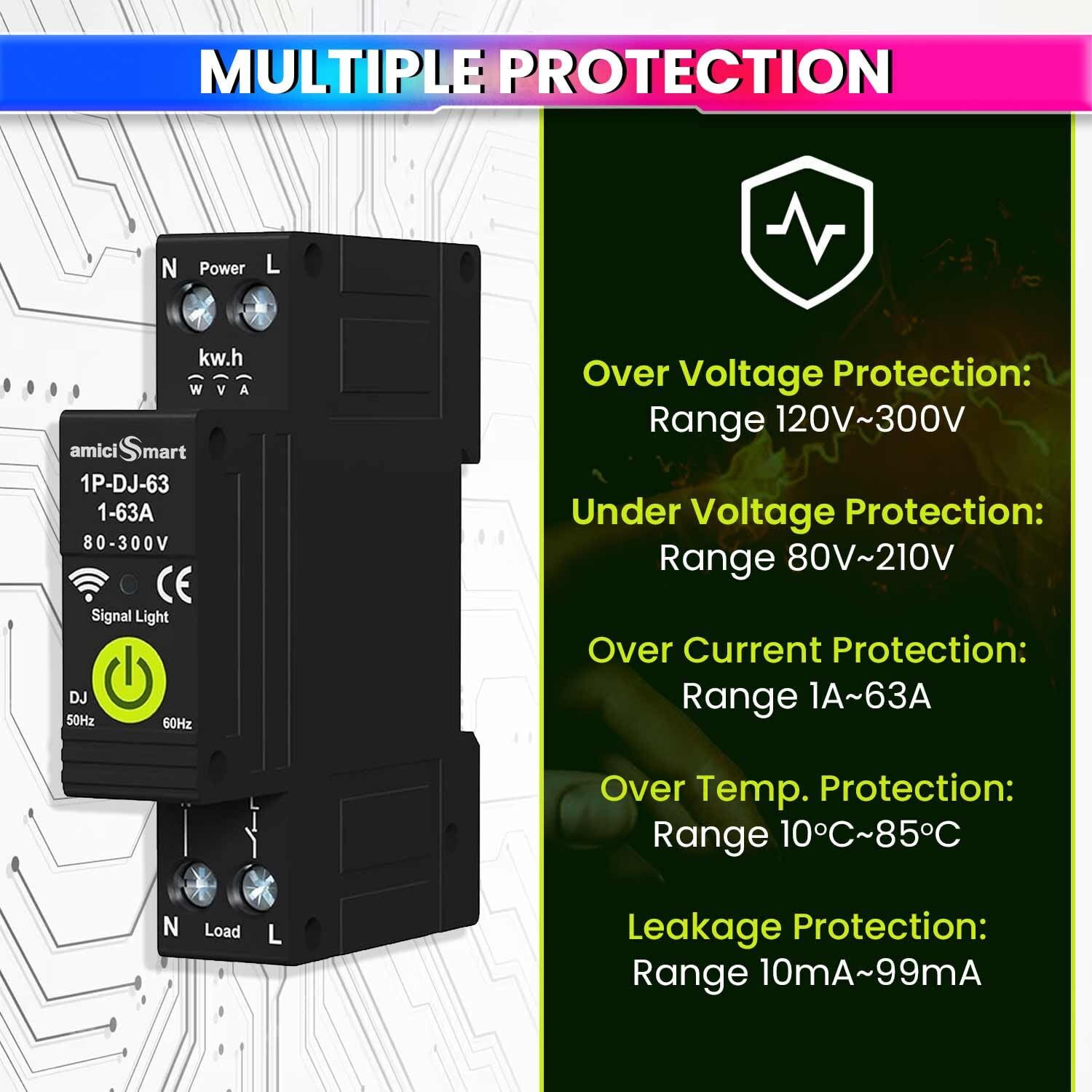 Image of amiciSmart WiFi Energy Meter with Timer Switch Over /Under Voltage and Over Current Smart Switch