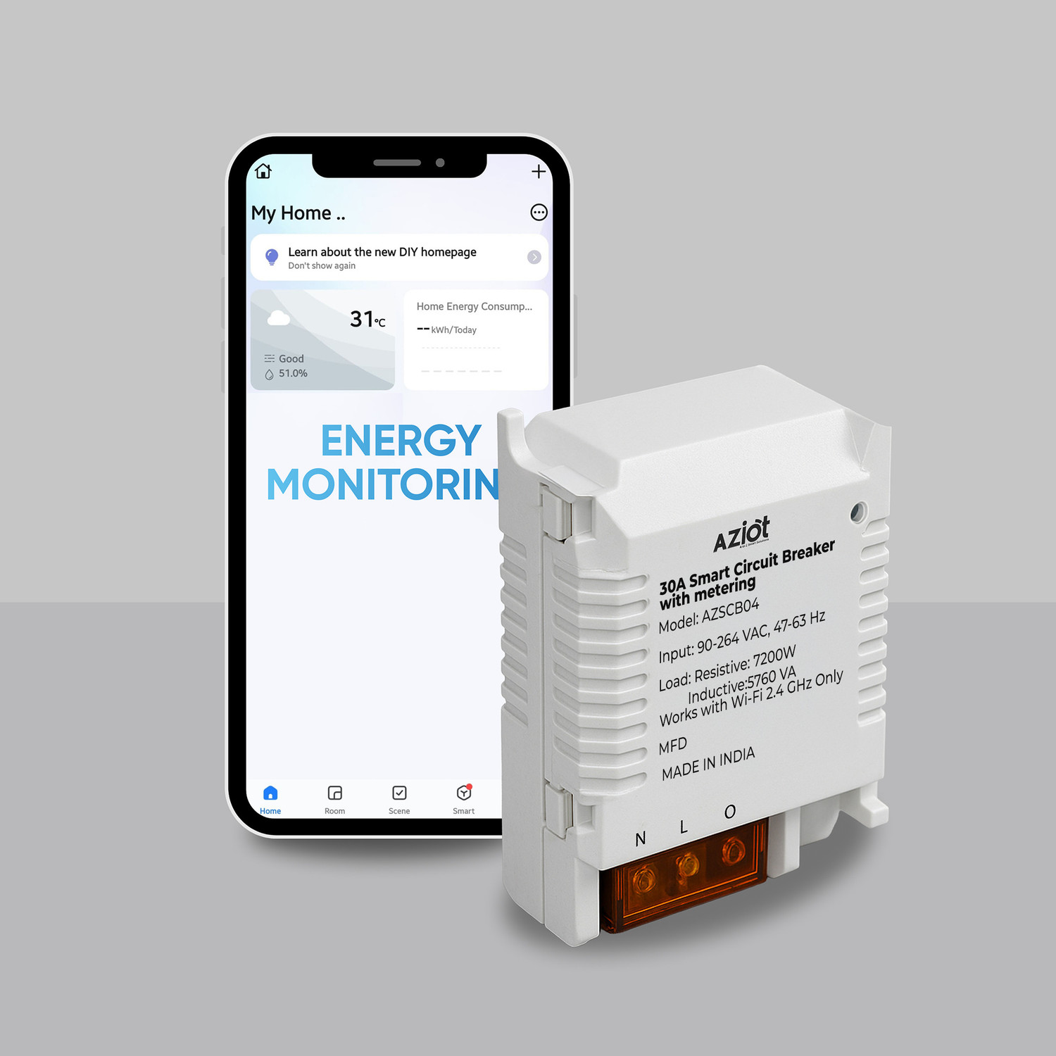 Image of AZIOT 30A WiFi + BLE Smart Breaker | Energy Metering | Alexa & | Made in India Smart Switch