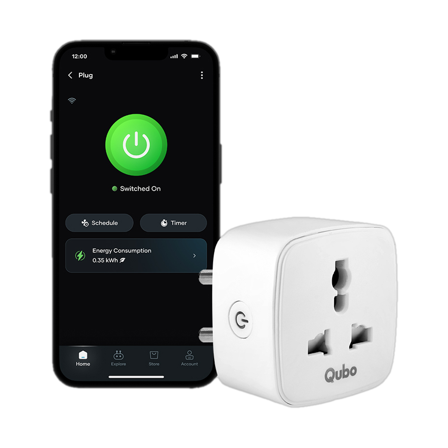 Qubo 10A Smart Plug | Wi-Fi+BT | App & Voice Control | For Small Appliances Smart Plug