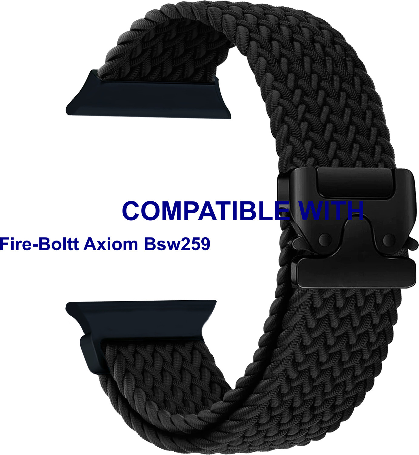 Image of ACM WSM38Z40BK1697 Sliding 44mm 49mm Watch Strap Woven Braided Clipper for Fire-Boltt Axiom Bsw259 Smartwatch Black Smart Watch Strap