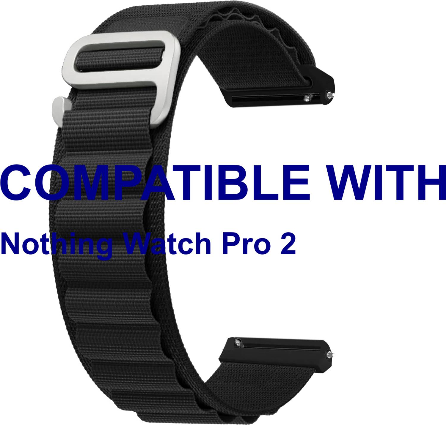 ACM WSM17E22BK5044 Watch Strap Nylon Hook Belt 22mm for Nothing Watch Pro 2 Smartwatch Black Smart Watch Strap