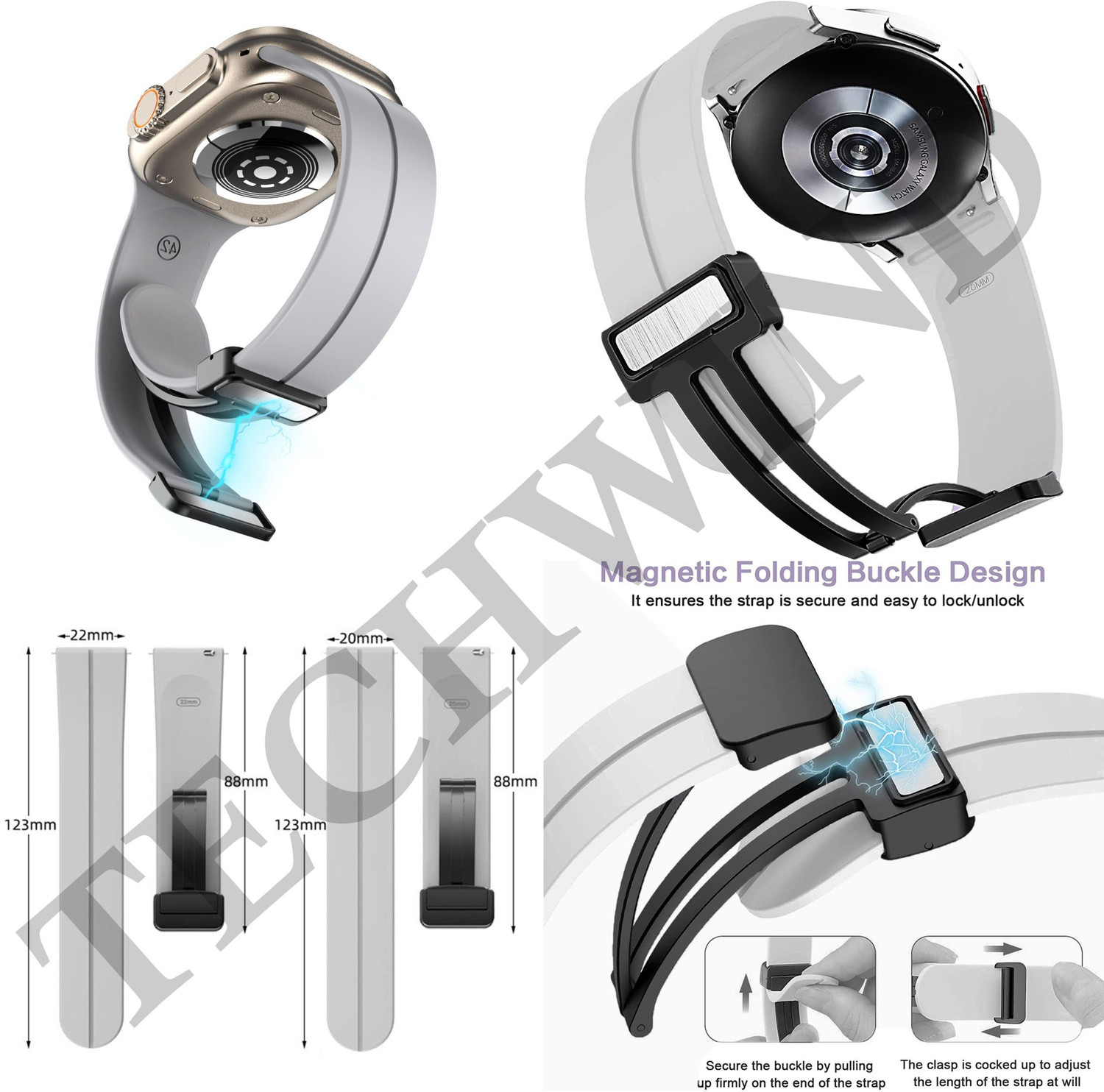 Image of MOBISINGH 2 cm TWMGNTBCKL030GY Smart Watch Strap Compatible with Fastrack Optimus 2 Pro Smart Watch Strap