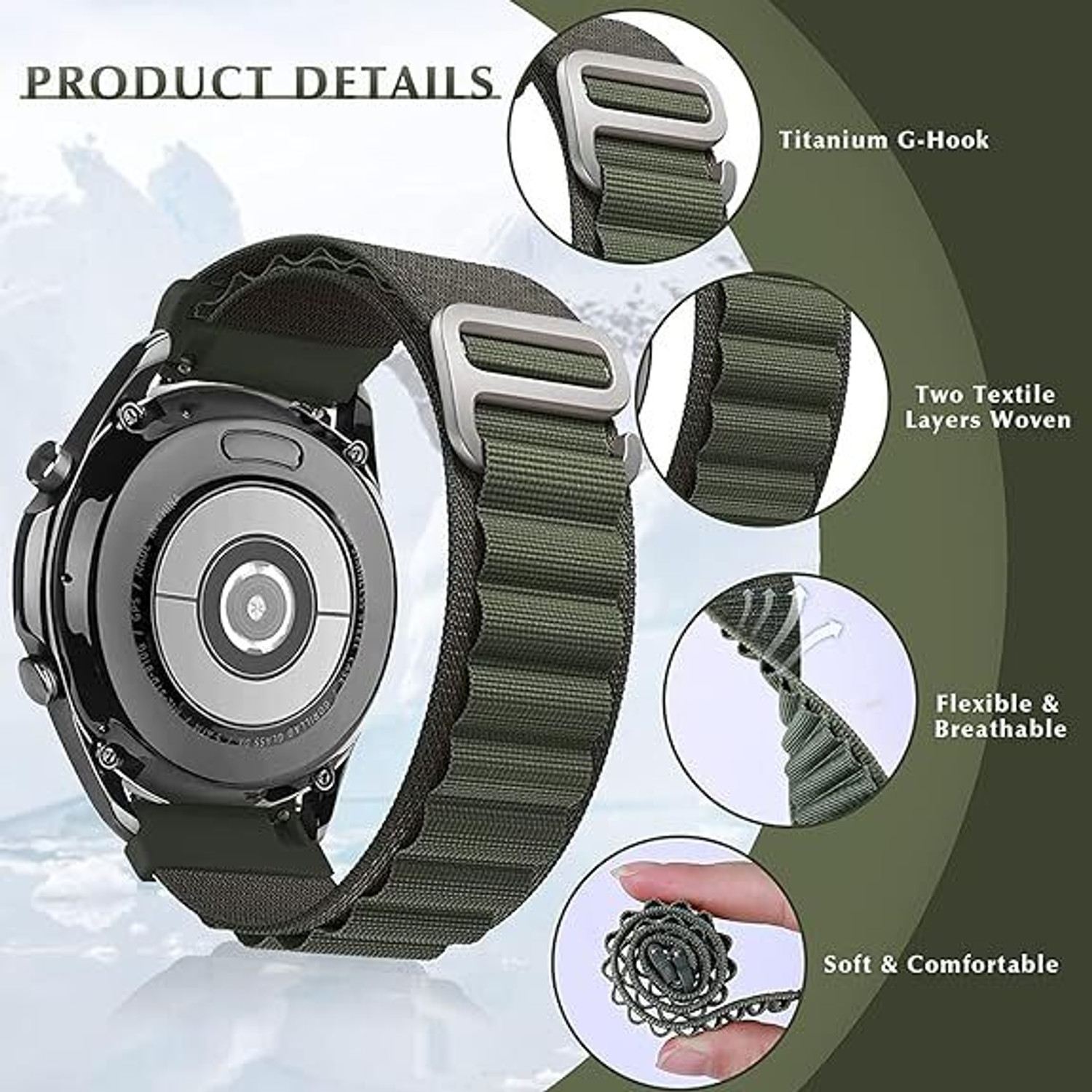 Image of KHR 20mm Nylon Loop Belt for Realme, Noise Colorfit, Fireboltt, Boat for All 20MM Smart Watch Strap