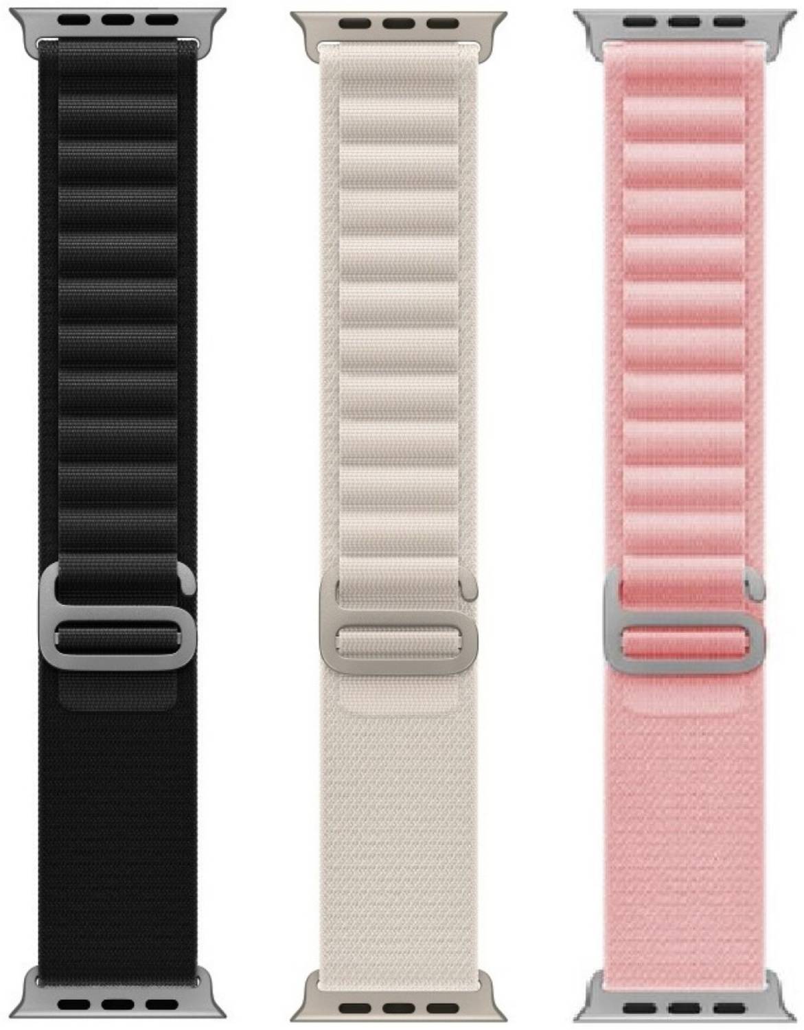 FunFlickers Alpine Loop Smart Watch Strap Belt for Ultra Watch 49 mm, Series 8 / 7 45 mm, Series 6 / 5 / 4 44 mm, Series 3 / 2 / 1 42 mm, T800 Ultra, Watch 8 Ultra, i8 Pro Max, W26, T800 Smart Watch Strap (Black,White,Pink) Smart Watch Strap
