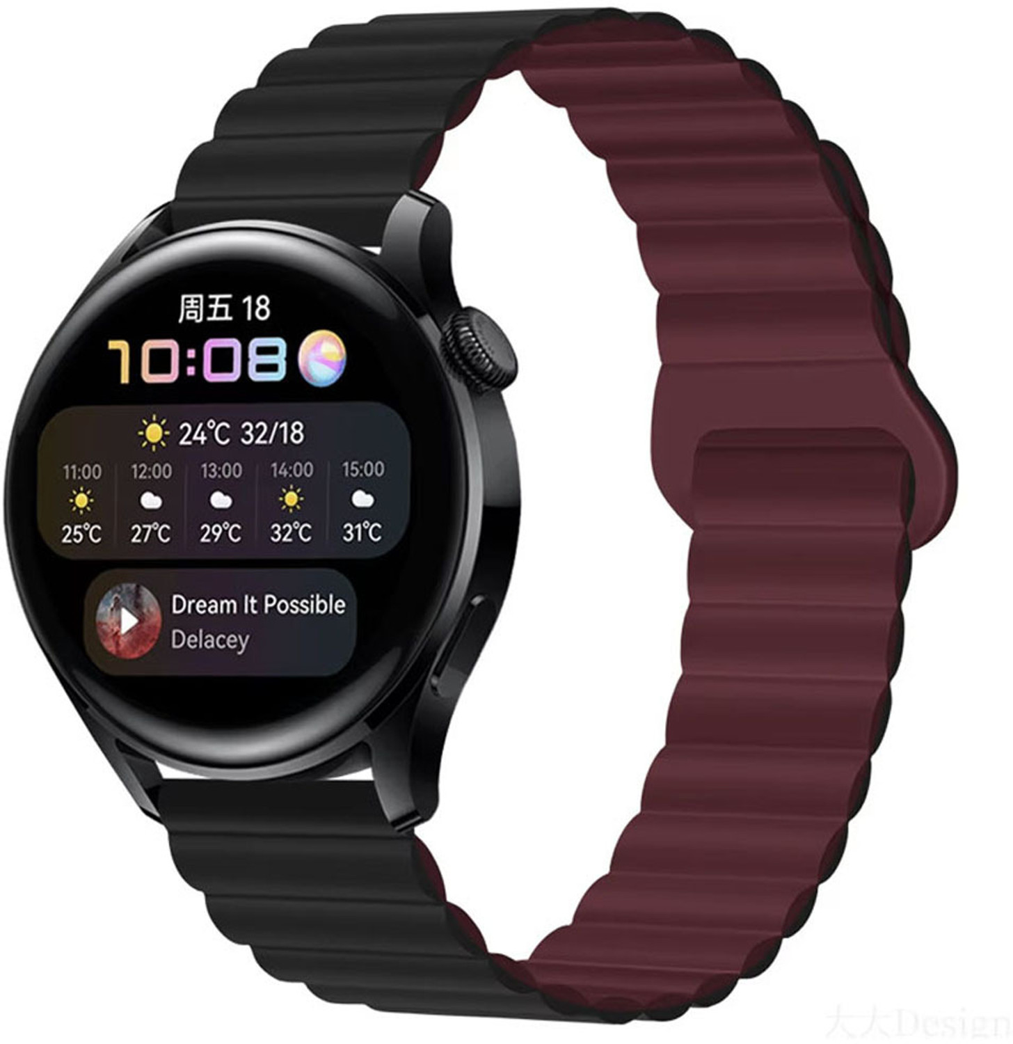 Image of AOnes 22mm Watch Strap Magnetic Silicone Classy Color Belt for Fastrack Optimus 2 Pro Smart Watch Strap (Black, Purple)