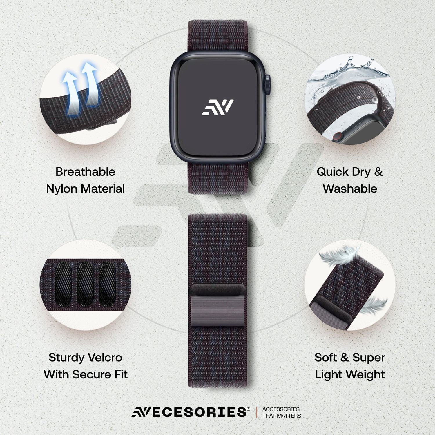 Image of NECESORIES 46 mm Velcro Sport Nylon band for iWatch 49mm /46mm (series 11 /10) /45mm /44mm series Smart Watch Strap