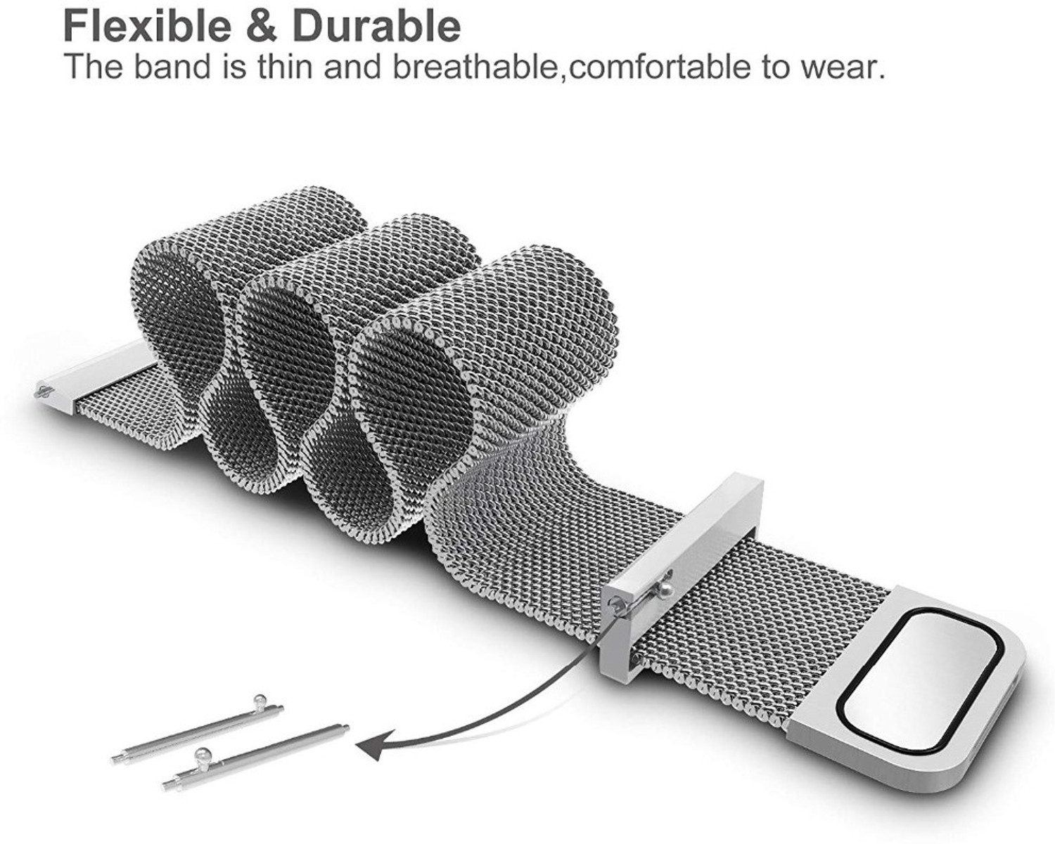 Image of AOnes Metal Magnetic Loop Chain Strap for Boult Crownr Pro 1.43 Inch Smart Watch Strap