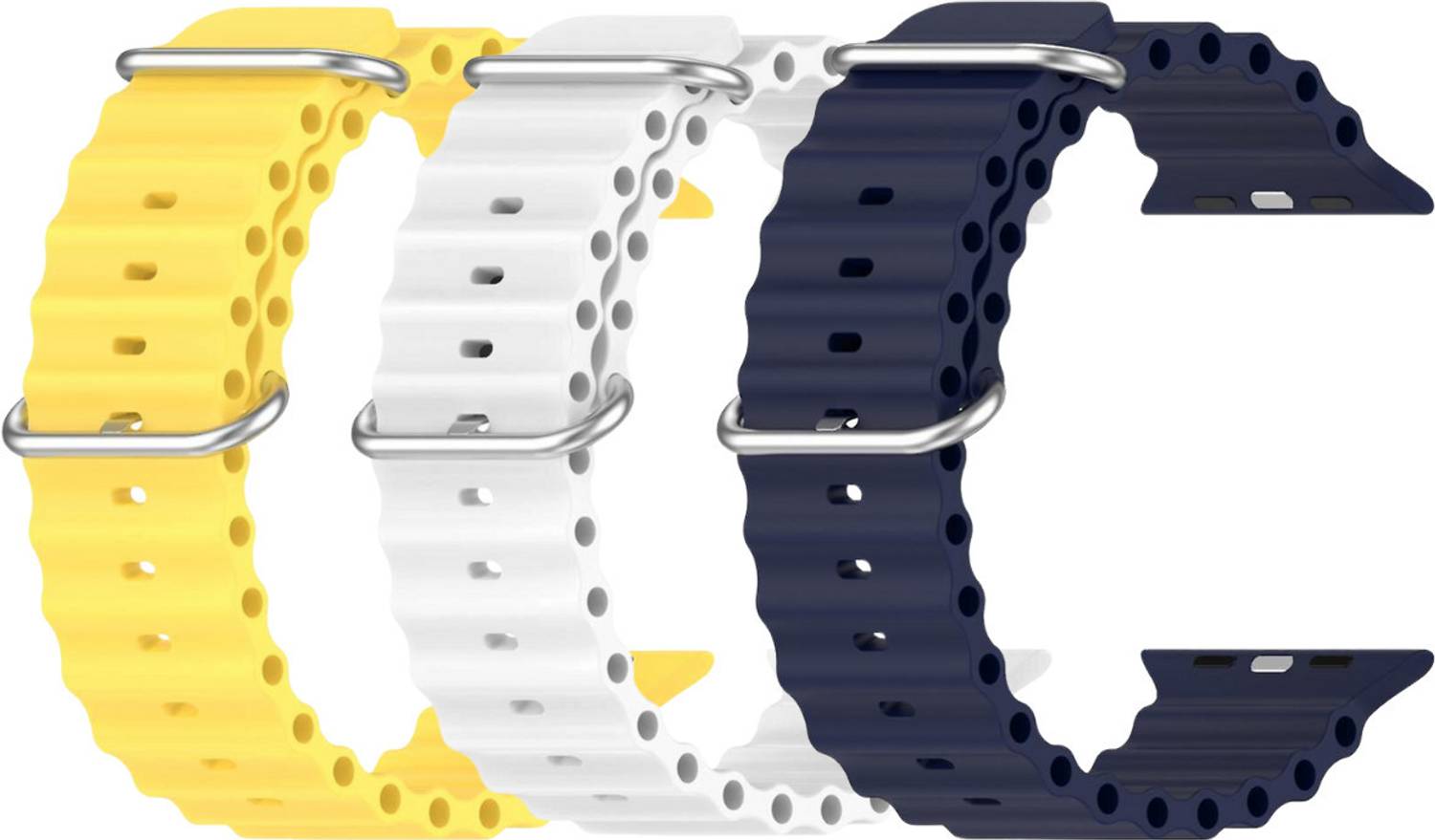 Geo SPORTS 2.5 cm Silicone ocean Bands/Straps Compatible with Watch 49mm 45mm 44mm 42mm Men & Women, Adjustable Strap with Metal Hook Premium Yellow, White and Navyblue Strap for iWatch Ultra Series SE 8 7 6 5 4 3 2 1 (Only Silicone ocean Strap for Apple iWatch, Watch NOT Included) Smart Watch Strap