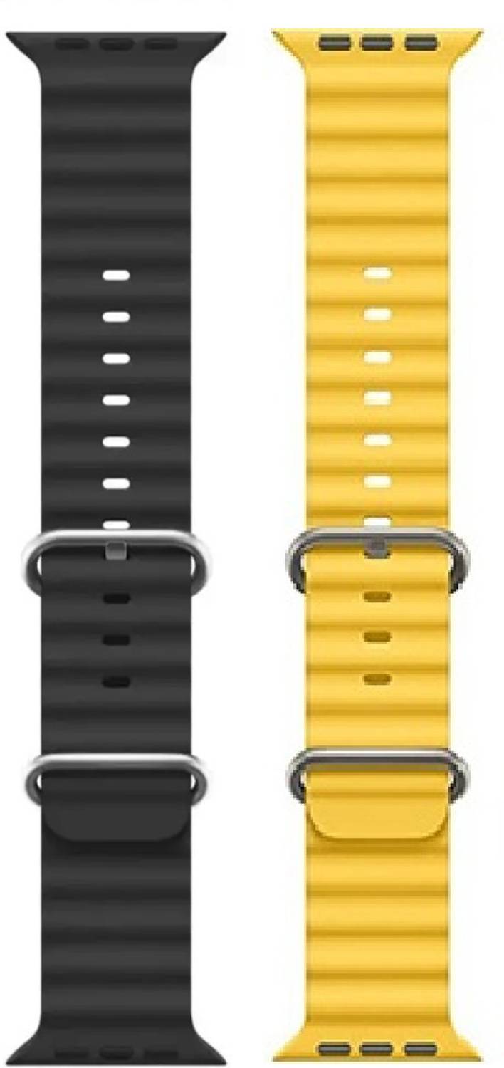 FunFlickers Smart Watch Strap Belt for Ultra Watch 49 mm, Series 8 / 7 45 mm, Series 6 / 5 / 4 44 mm, Series 3 / 2 / 1 42 mm, T800 Ultra, Watch 8 Ultra, i8 Pro Max, W26, T800. Smart Watch Strap (Black,yellow) Smart Watch Strap
