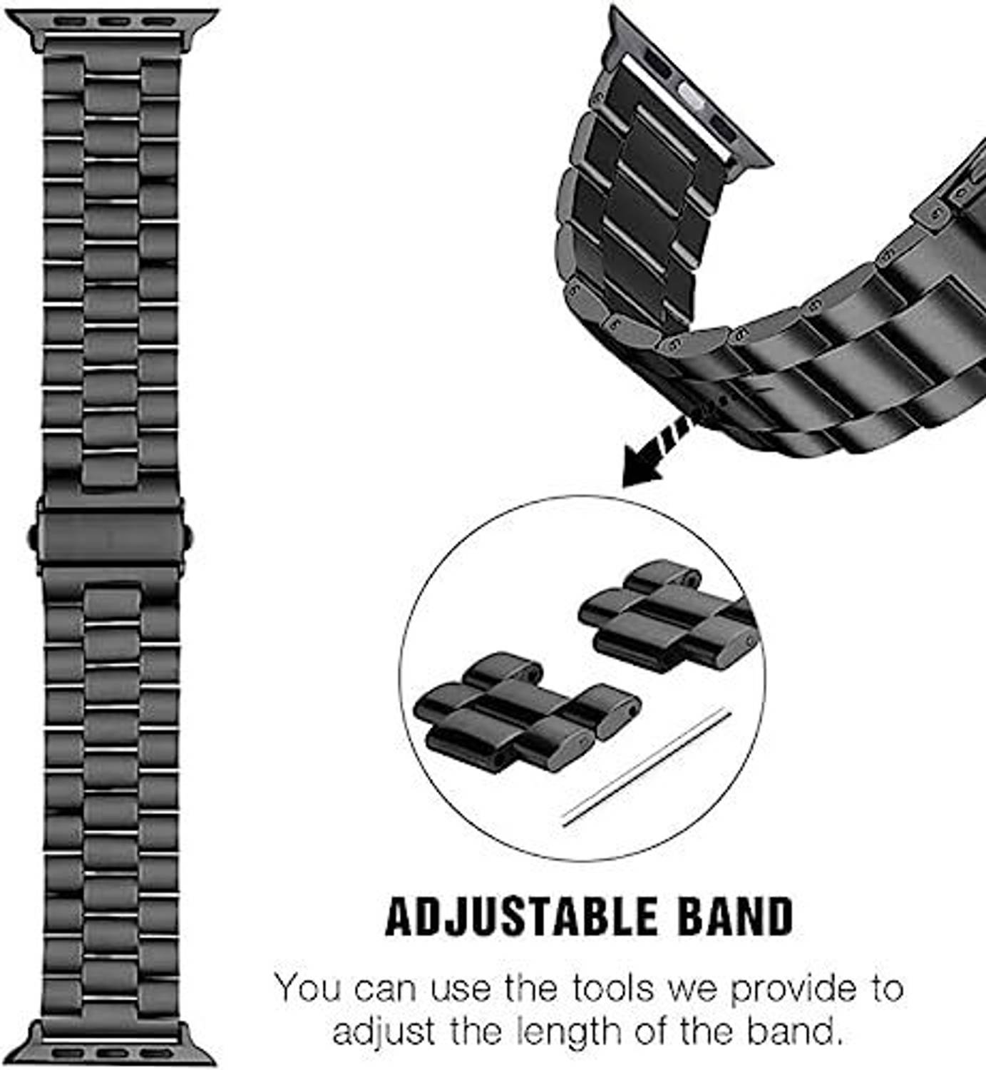 lioto smartwatch band strap belt Luxury Stainless Steel Metal Chain Strap 42/44/45/49mm for all watches with 44mm lugs Smart Watch Strap (Black)