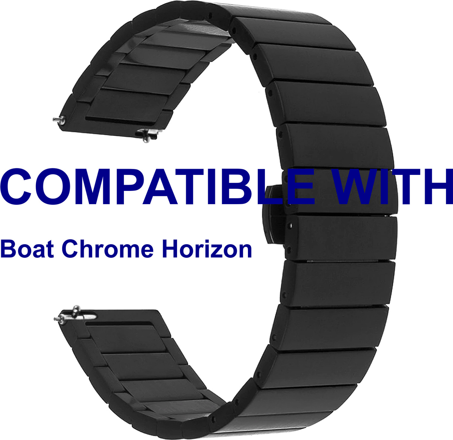 Image of ACM WSM5F22BK3878 Watch Strap Steel Metal Belt 22mm for |Boat Chrome Horizon Smartwatch Black Smart Watch Strap