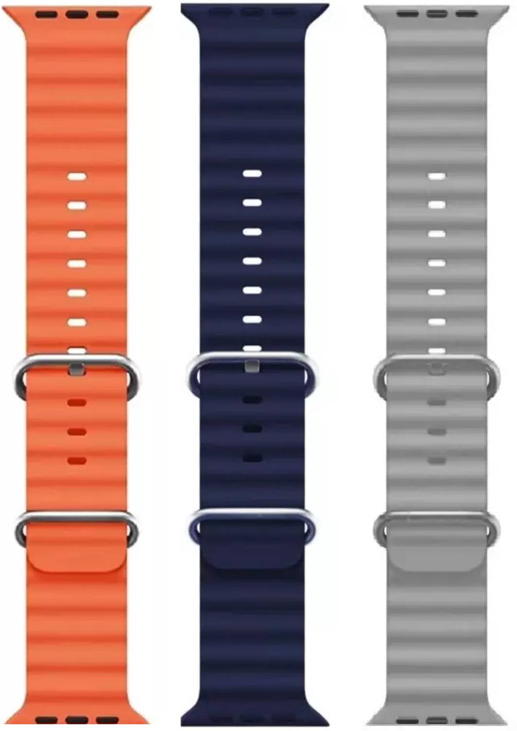 FunFlickers Smart Watch Strap Belt for Ultra Watch 49 mm, Series 8 / 7 45 mm, Series 6 / 5 / 4 44 mm, Series 3 / 2 / 1 42 mm, T800 Ultra, Watch 8 Ultra, i8 Pro Max, W26, T800. Smart Watch Strap (Orange,Blue,Grey) Smart Watch Strap