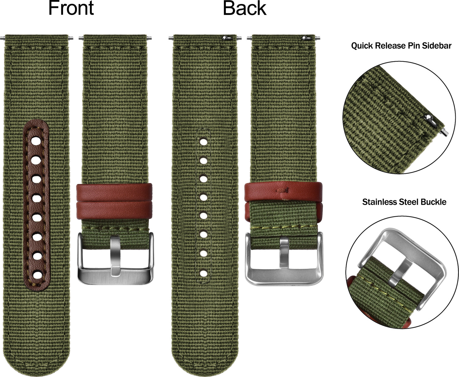 Image of TIMEWEAR Strap with Quick Release Pin Sidebar, Nylon Braided Sports, Compatible Lug width 22 mm Fabric Watch Strap